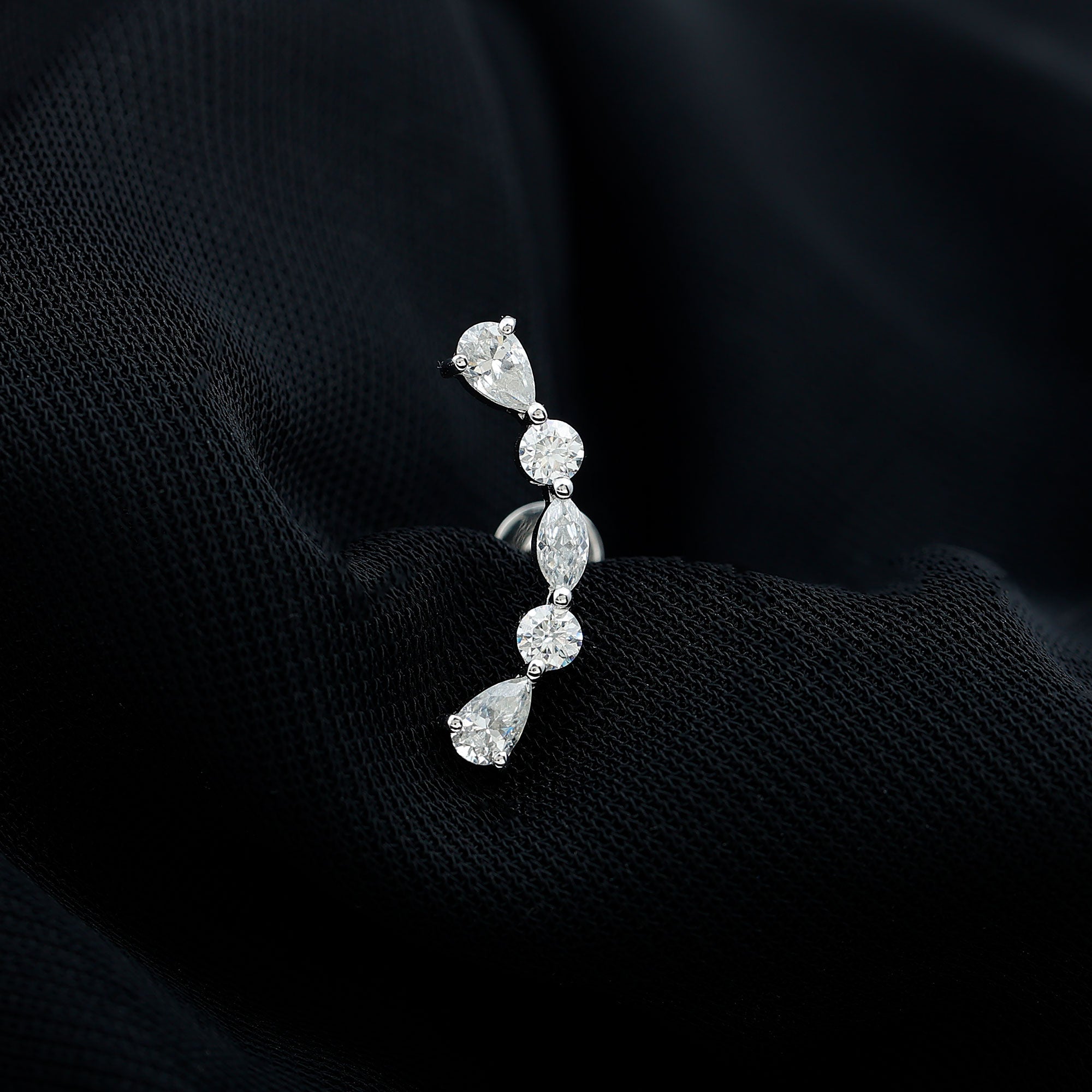 Simple Diamond Curved Crawler Earring for Helix Piercing Lab - ( EF-VS ) - Rosec Jewels
