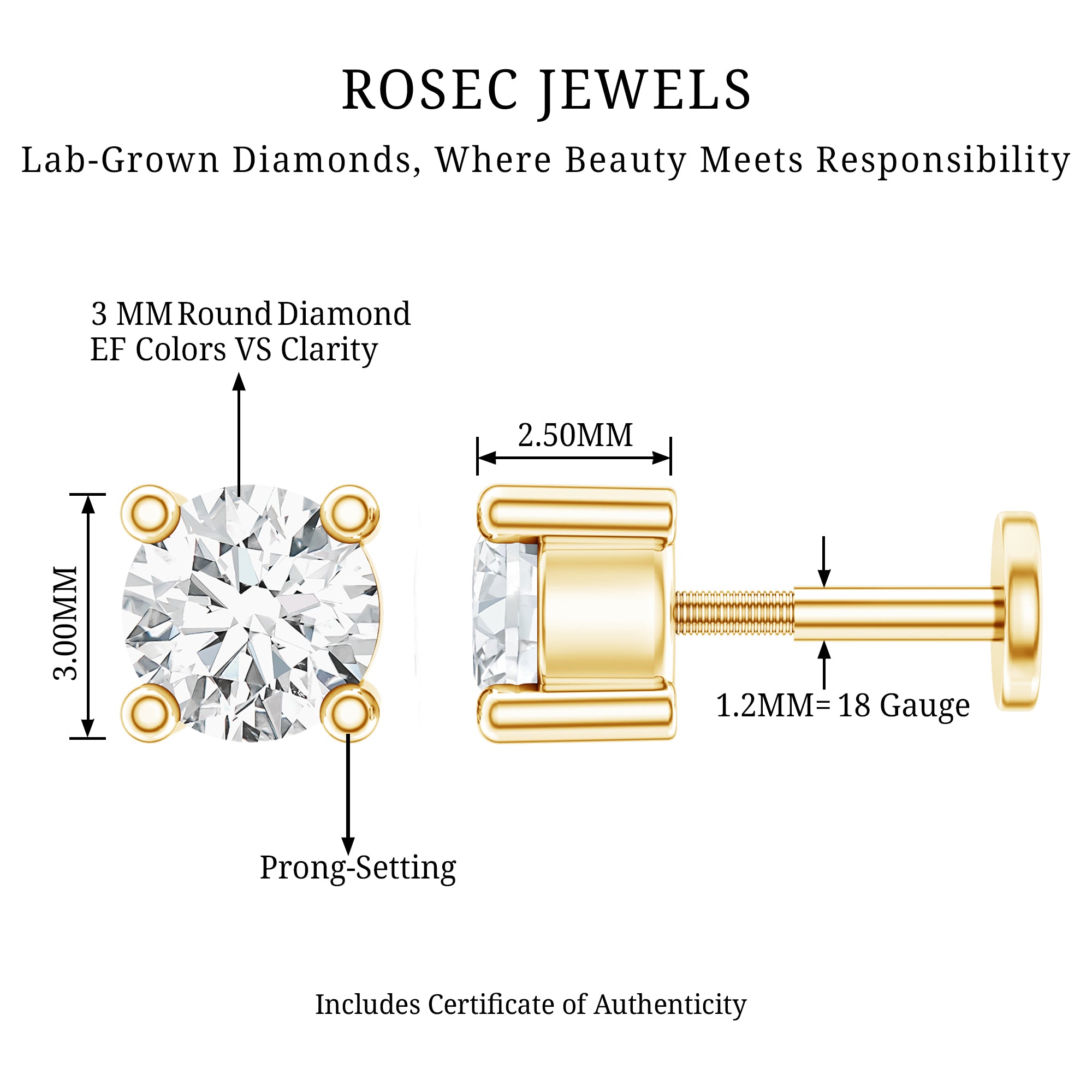 Minimalist Diamond Solitaire Tragus Earring Lab - ( EF-VS ) - Rosec Jewels