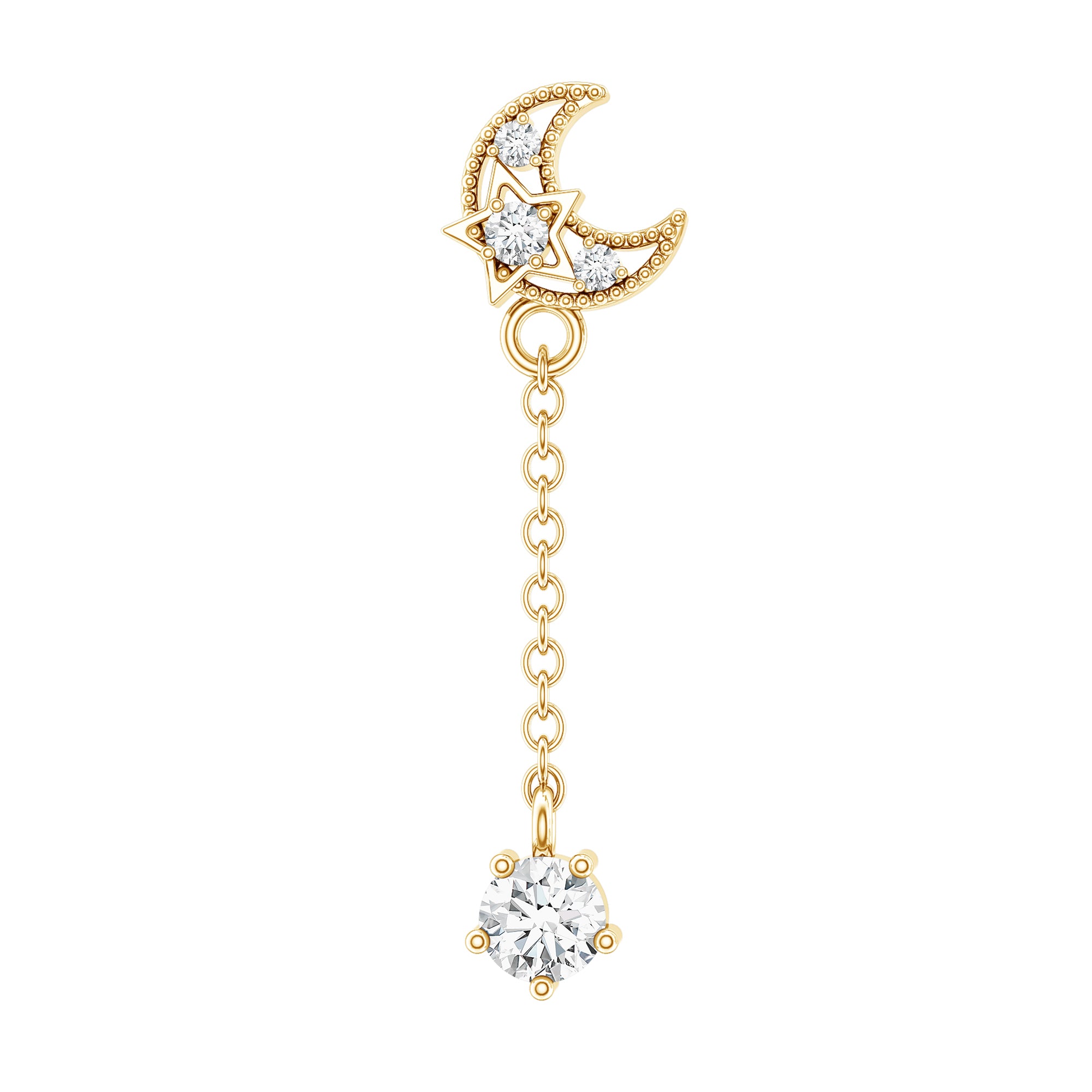 Diamond Moon Chain Earring for Helix Piercing Lab - ( EF-VS ) - Rosec Jewels