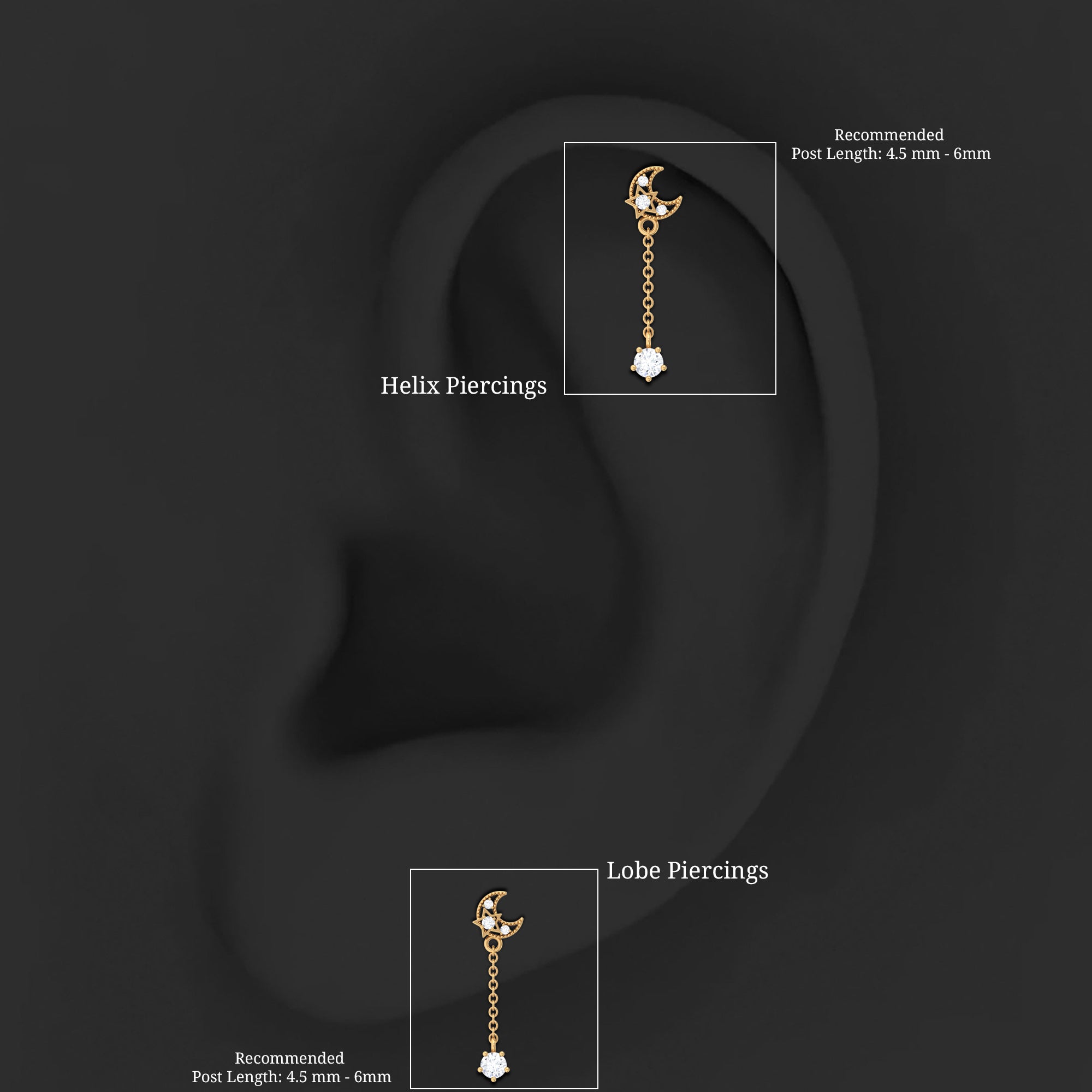 Diamond Moon Chain Earring for Helix Piercing Lab - ( EF-VS ) - Rosec Jewels