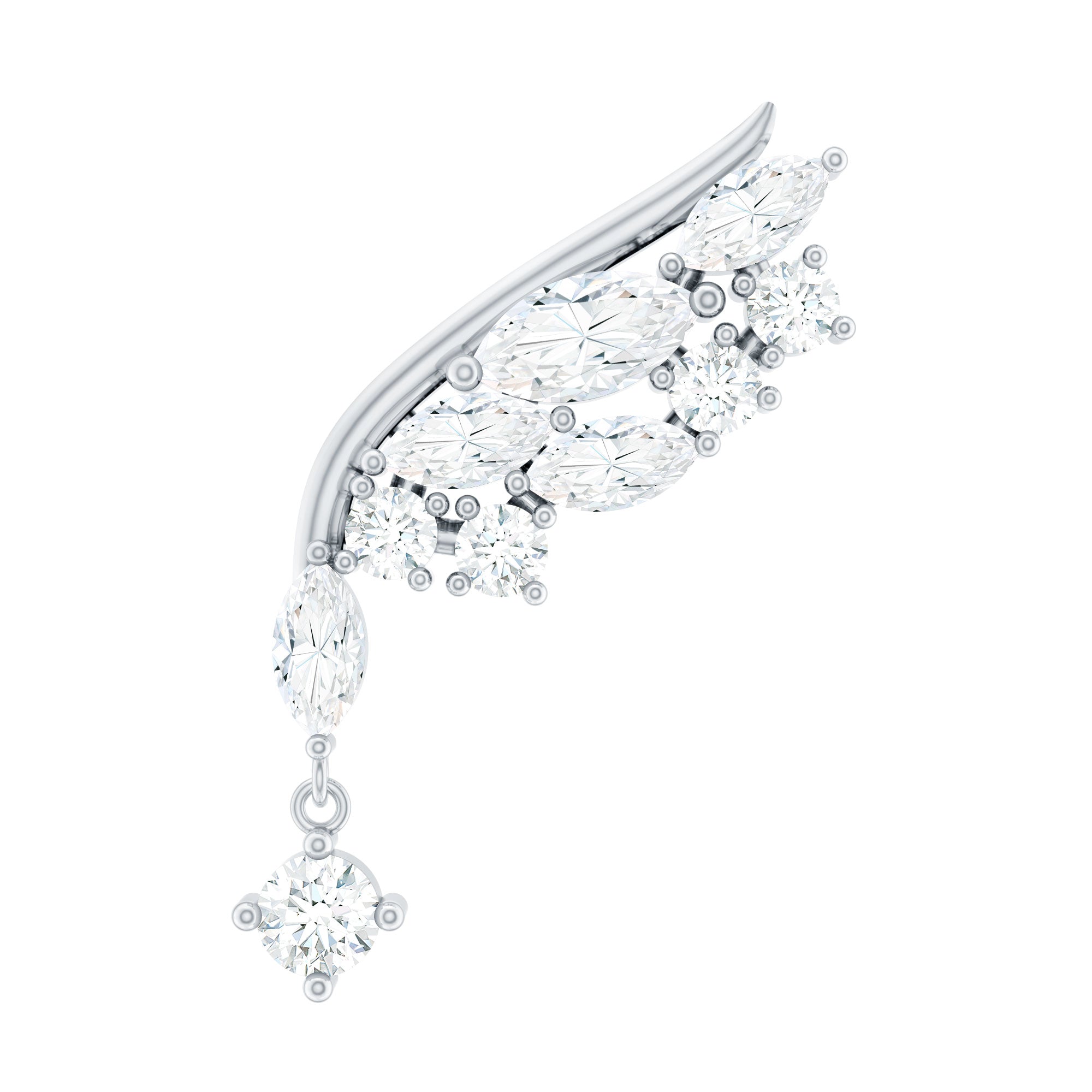 Brilliant Cut Diamond Wing Helix Drop Earring with Flat Back Lab - ( EF-VS ) - Rosec Jewels