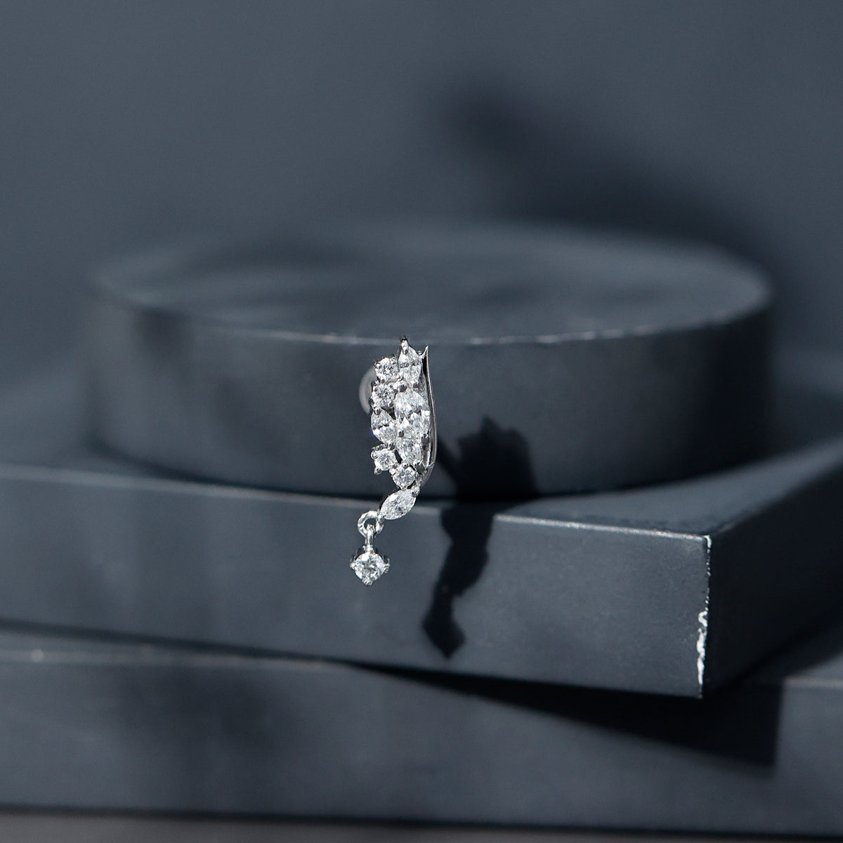 Brilliant Cut Diamond Wing Helix Drop Earring with Flat Back Lab - ( EF-VS ) - Rosec Jewels