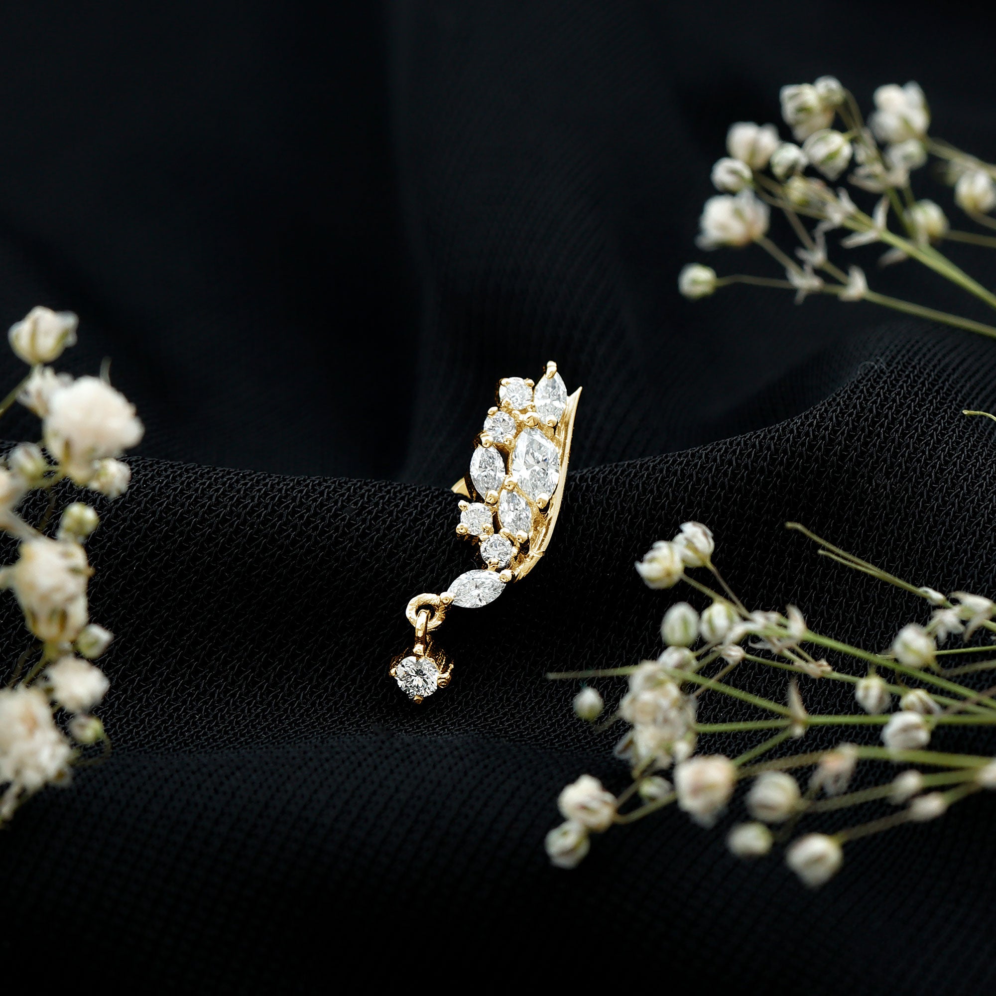 Brilliant Cut Diamond Wing Helix Drop Earring with Flat Back Lab - ( EF-VS ) - Rosec Jewels