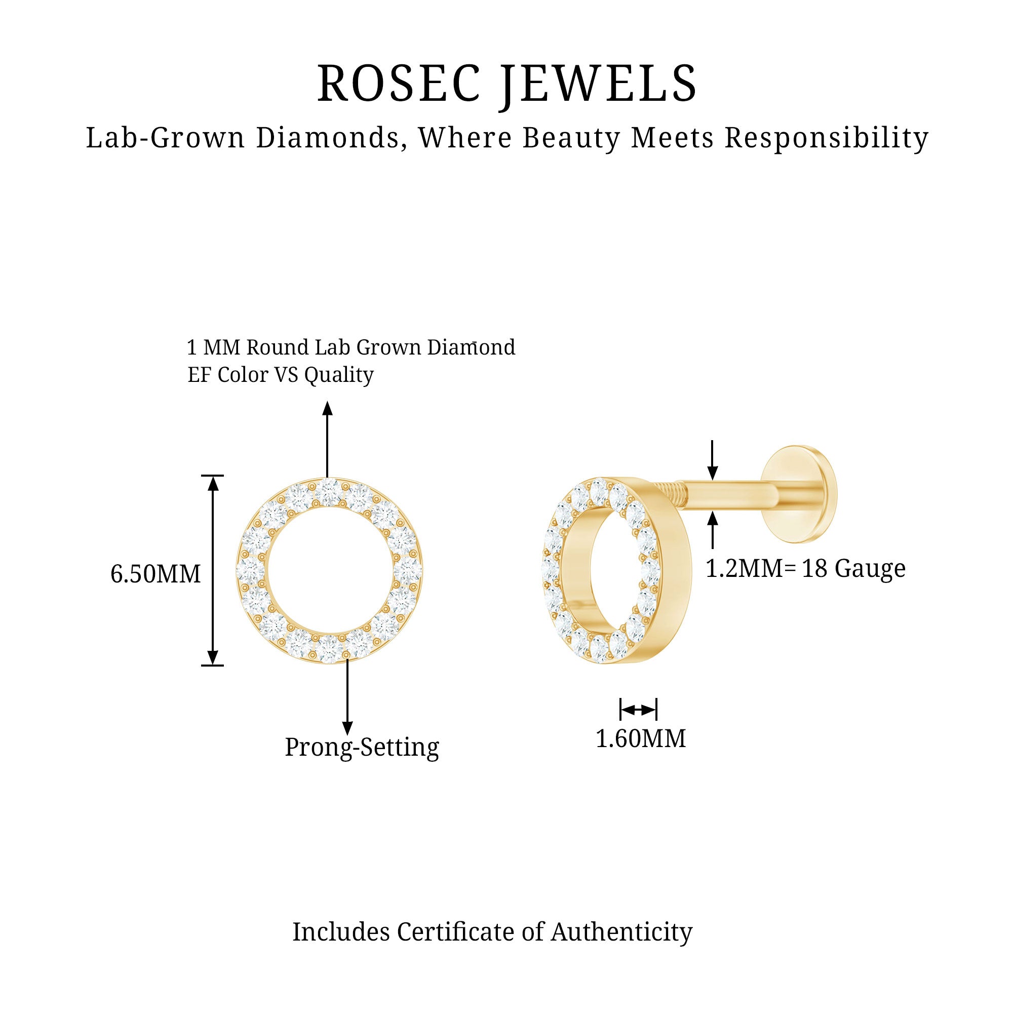 Brilliant Cut Diamond Circle Earring for Helix Piercing Lab - ( EF-VS ) - Rosec Jewels
