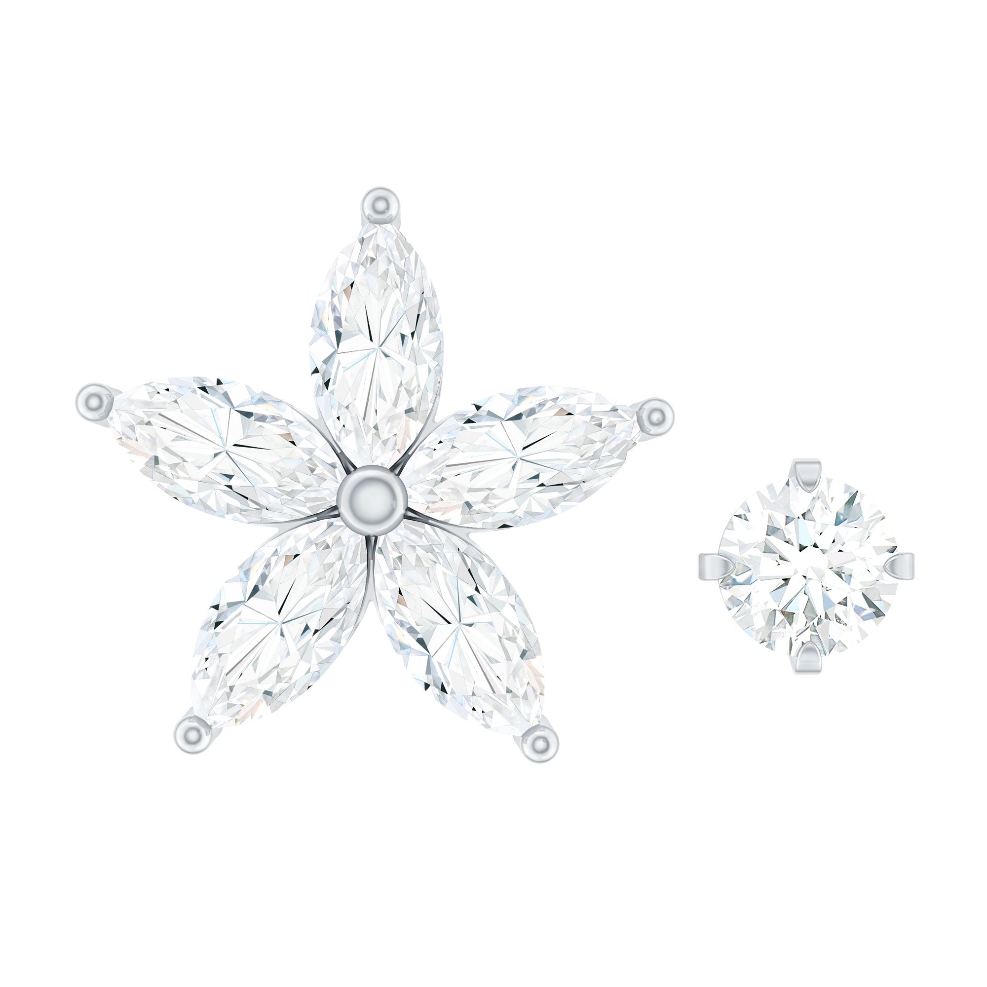 Marquise Diamond Flower Cartilage Earring Set Lab - ( EF-VS ) - Rosec Jewels