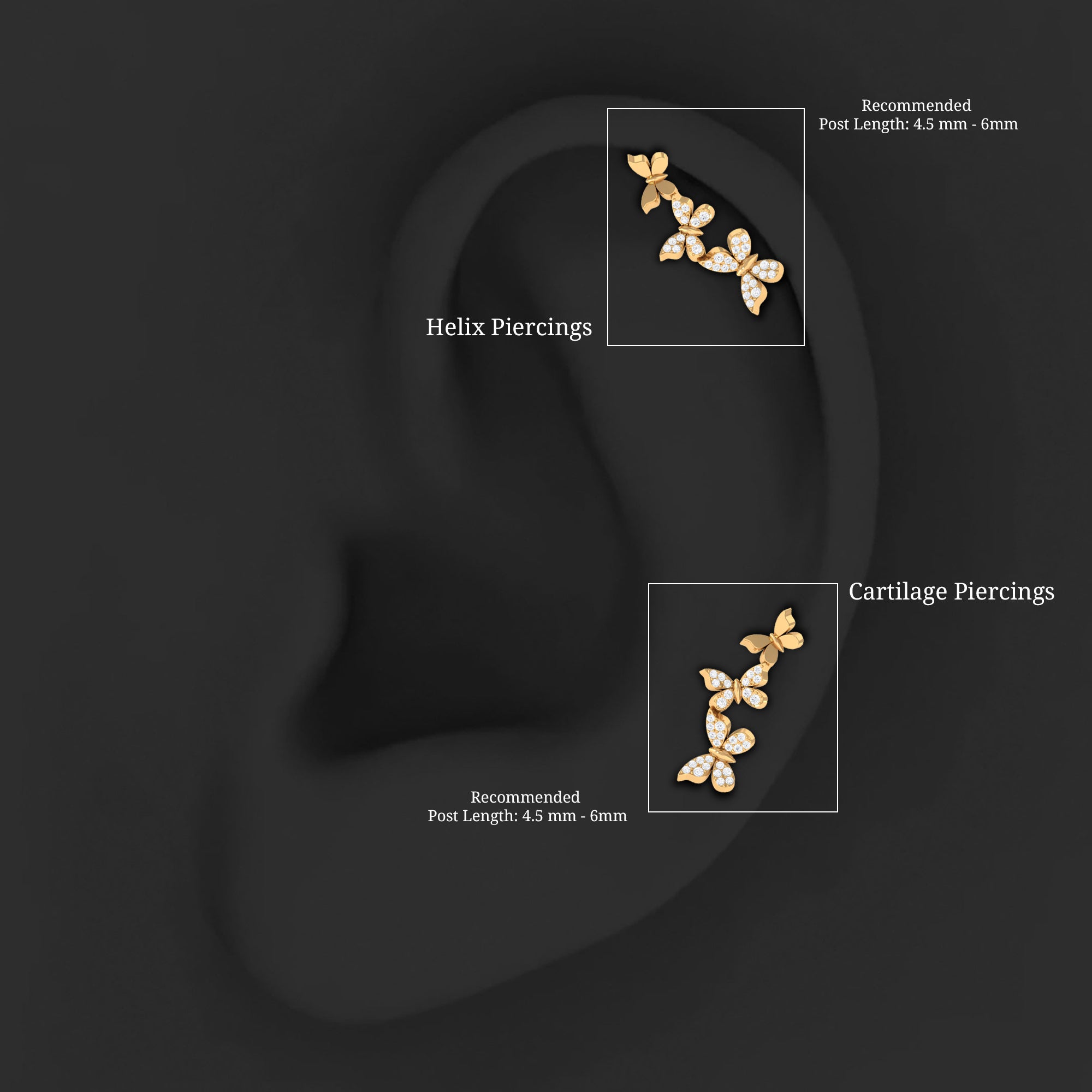 Diamond Butterfly Crawler Earring for Helix Piercing Lab - ( EF-VS ) - Rosec Jewels