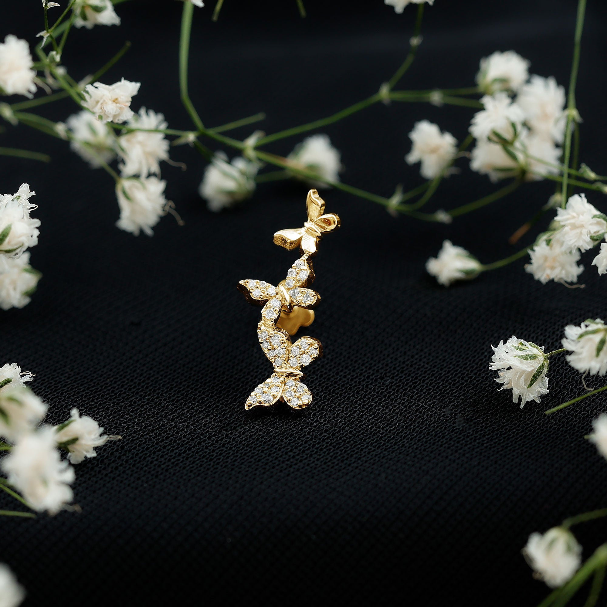 Diamond Butterfly Crawler Earring for Helix Piercing Lab - ( EF-VS ) - Rosec Jewels