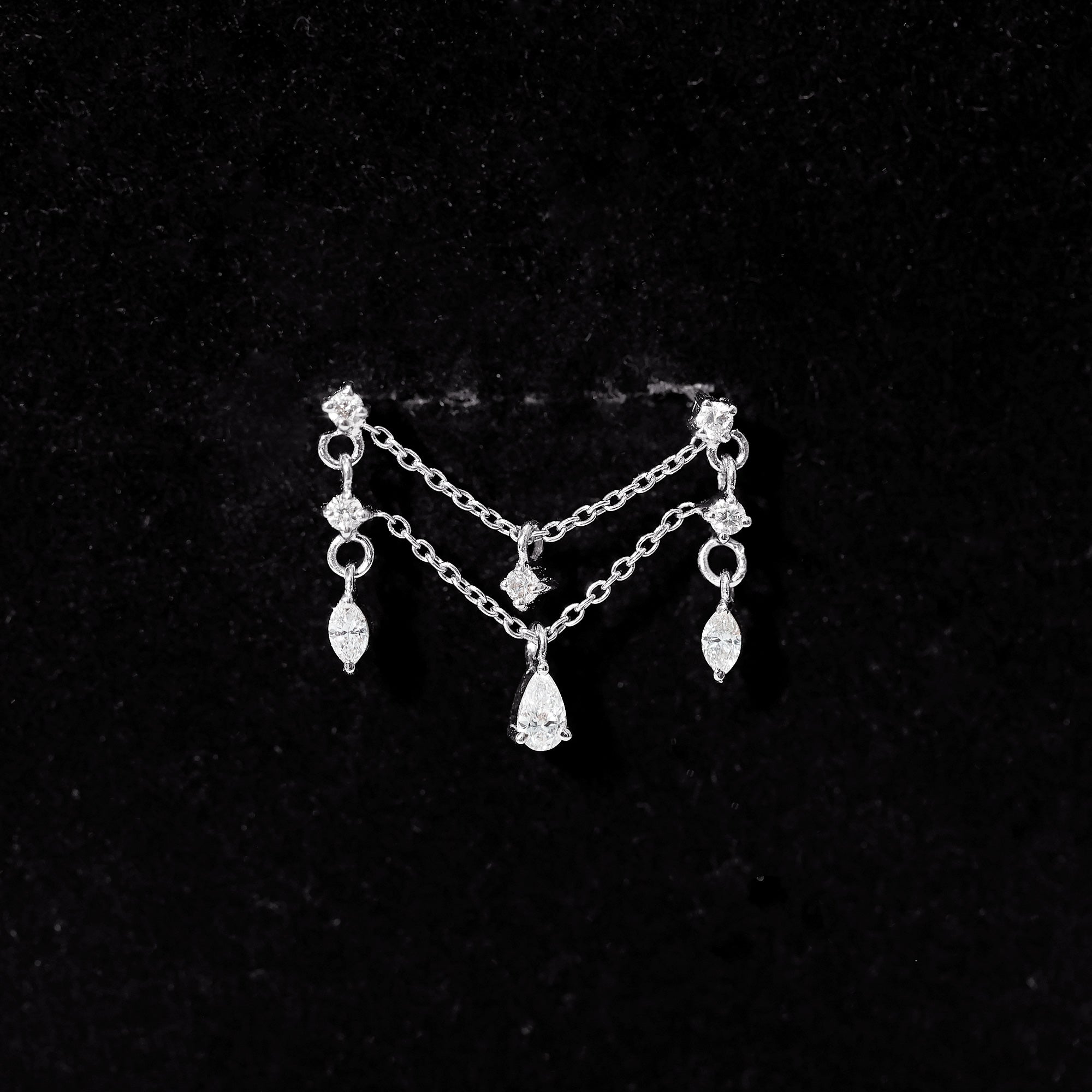 Brilliant Cut Diamond Double Chain Drop Earring for Cartilage Piercing Lab - ( EF-VS ) - Rosec Jewels