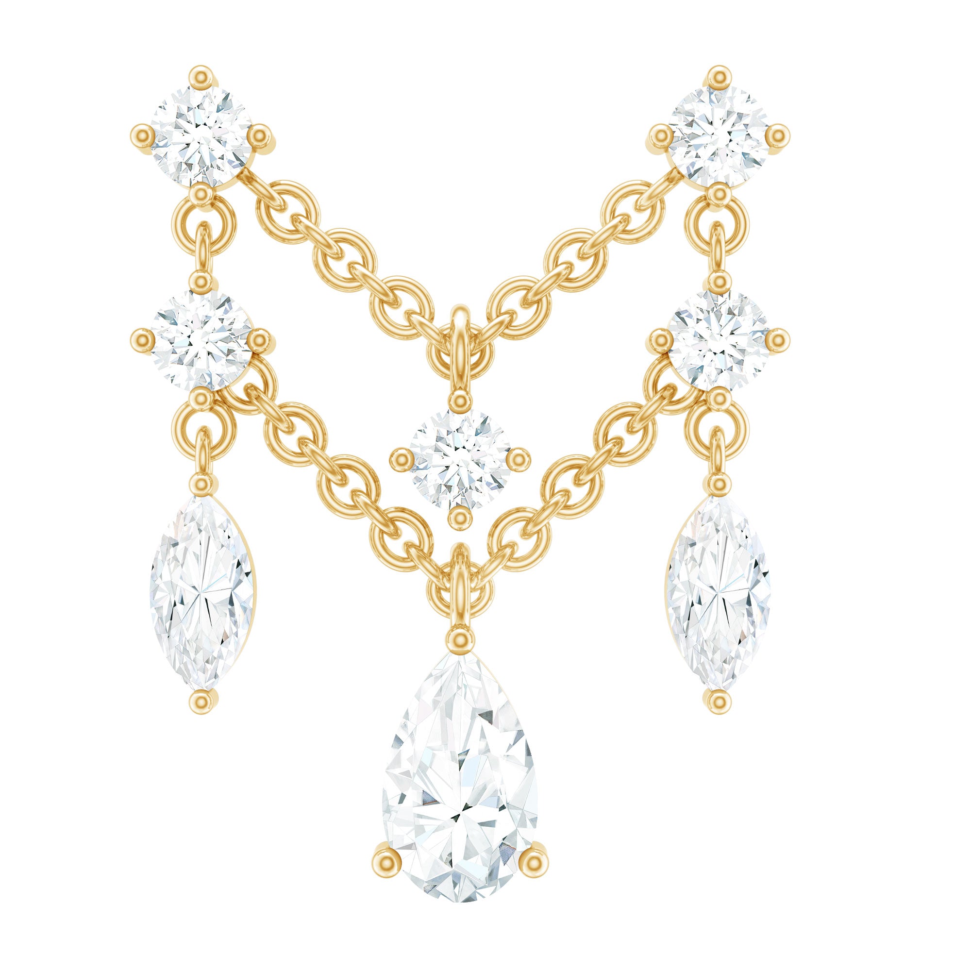 Brilliant Cut Diamond Double Chain Drop Earring for Cartilage Piercing Lab - ( EF-VS ) - Rosec Jewels