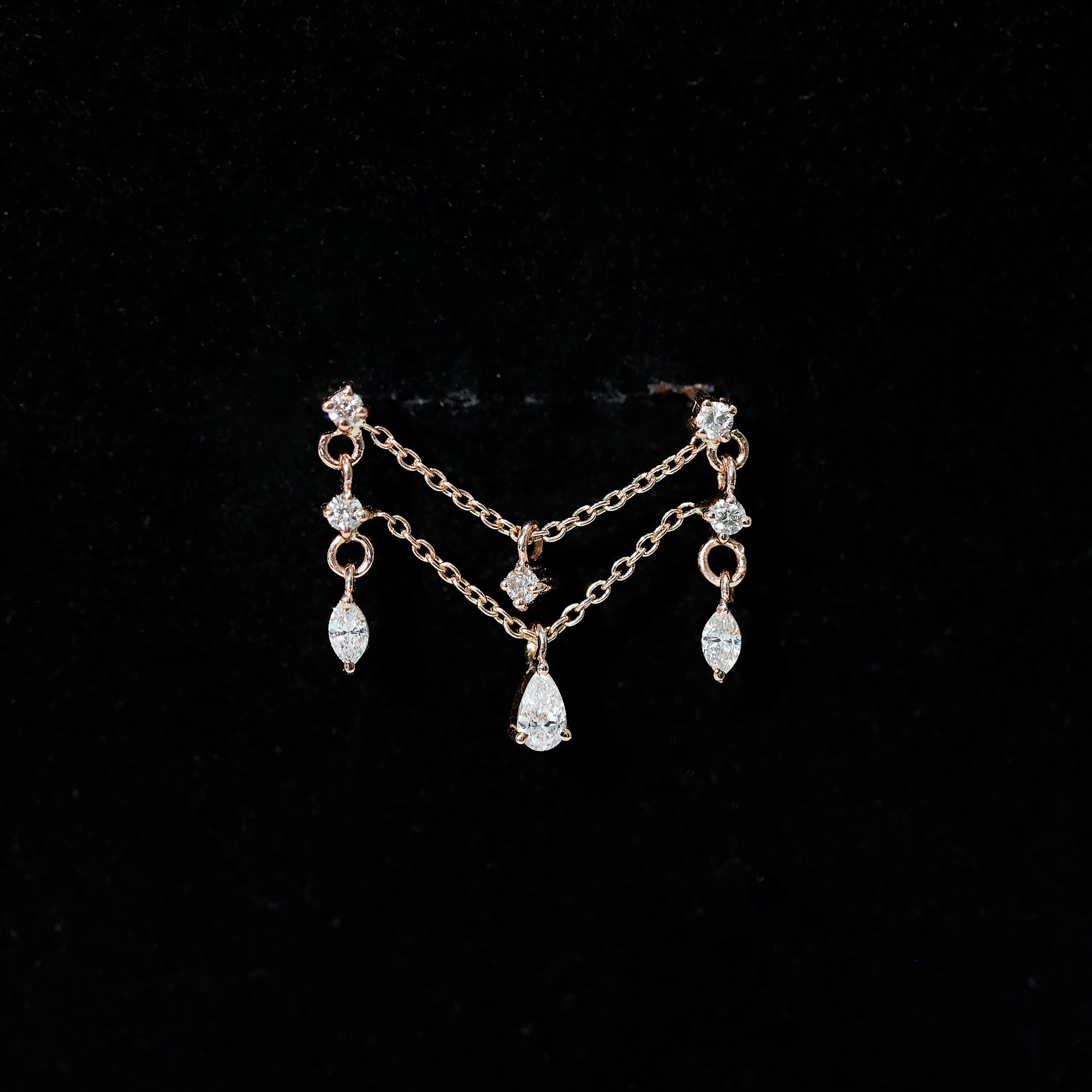 Brilliant Cut Diamond Double Chain Drop Earring for Cartilage Piercing Lab - ( EF-VS ) - Rosec Jewels