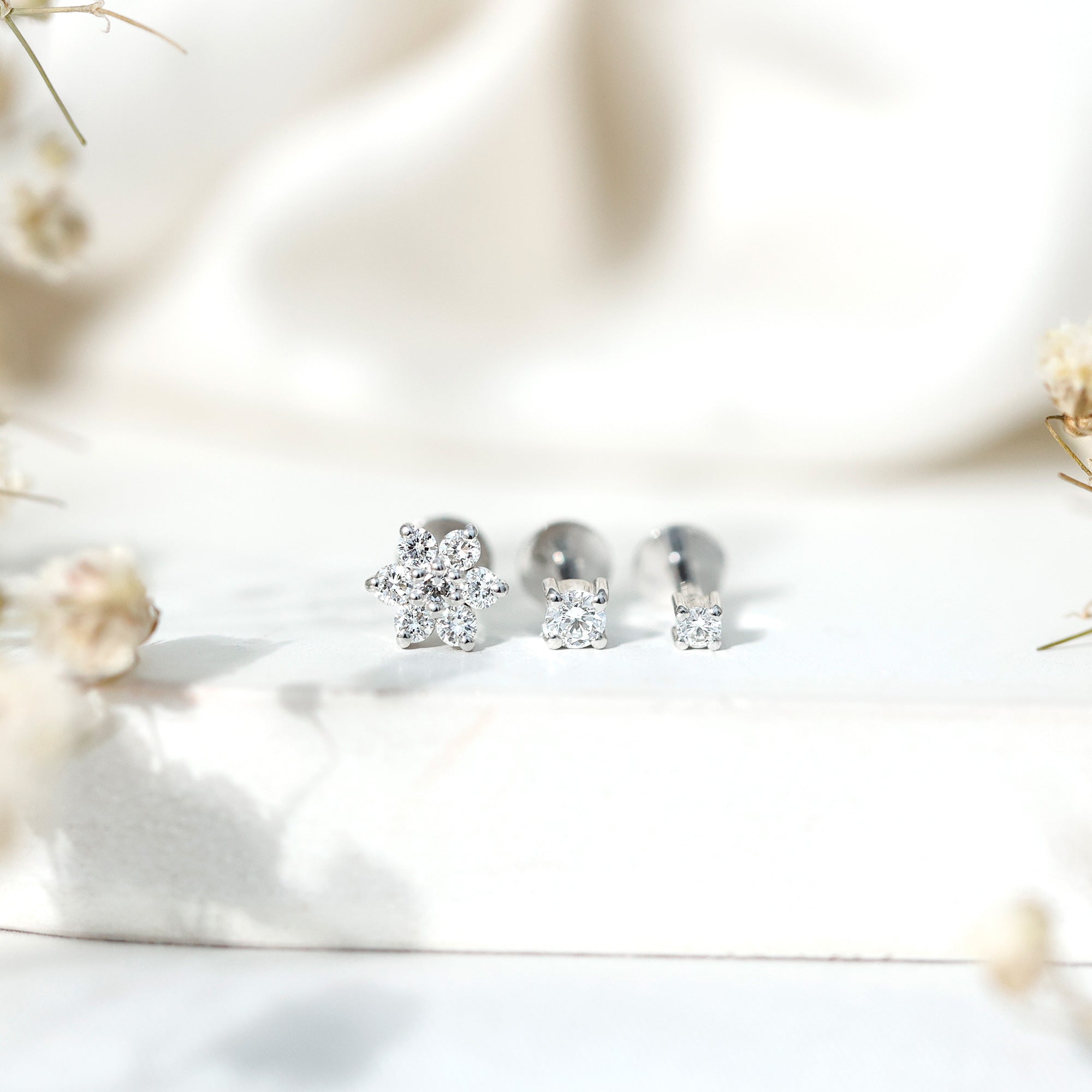 Certified Diamond Flower Helix Earring Set of 3 Lab - ( EF-VS ) - Rosec Jewels