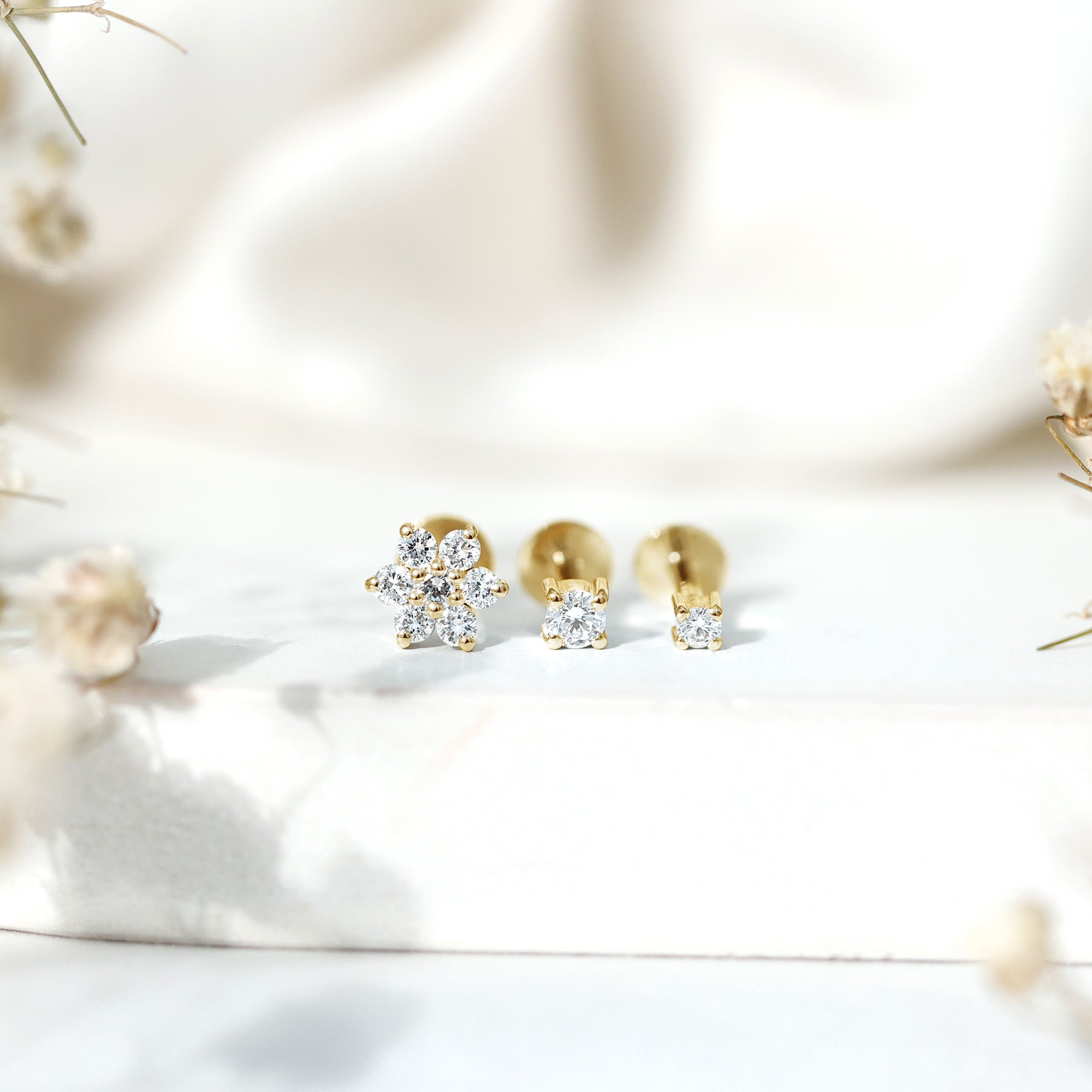 Certified Diamond Flower Helix Earring Set of 3 Lab - ( EF-VS ) - Rosec Jewels