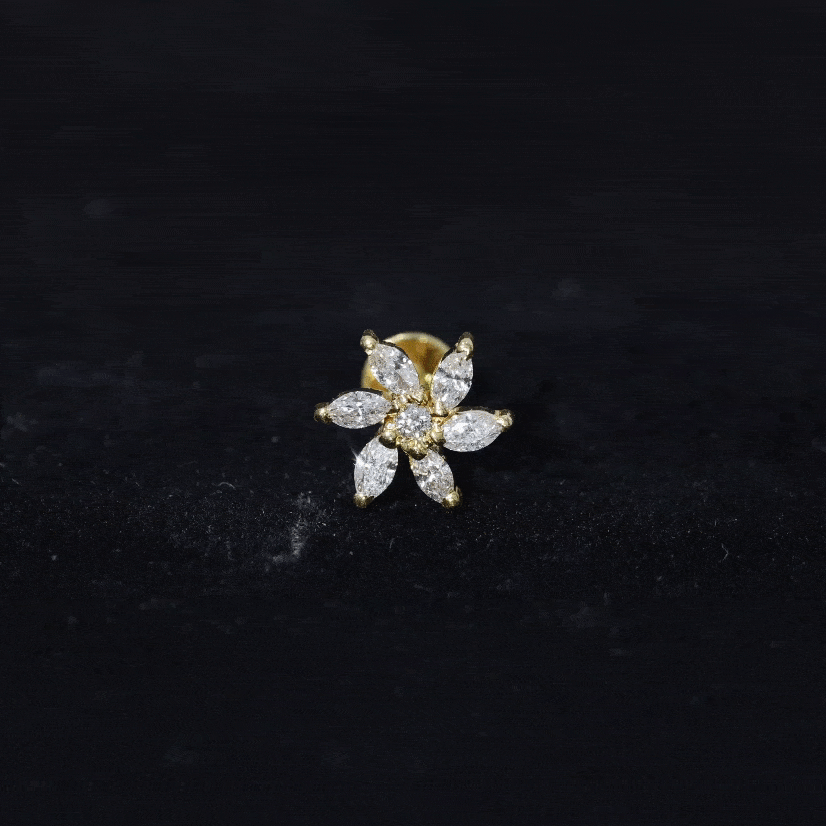 Sparkling Marquise Diamond Flower Helix Earring Lab - ( EF-VS ) - Rosec Jewels