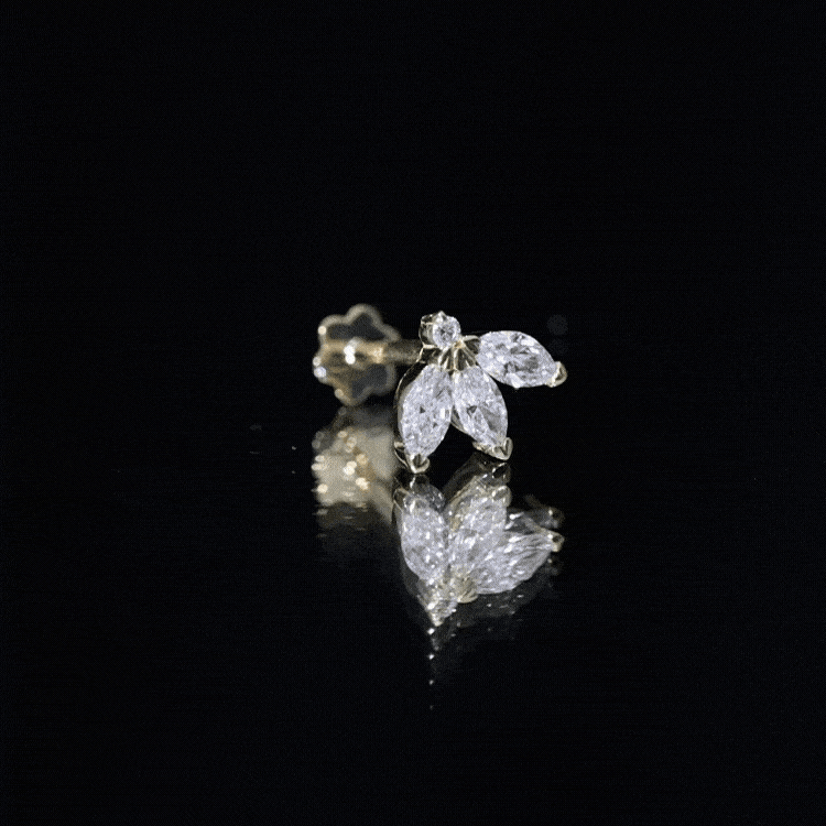 Marquise Cut Diamond Lotus Flower Earring for Cartilage Piercing Lab - ( EF-VS ) - Rosec Jewels
