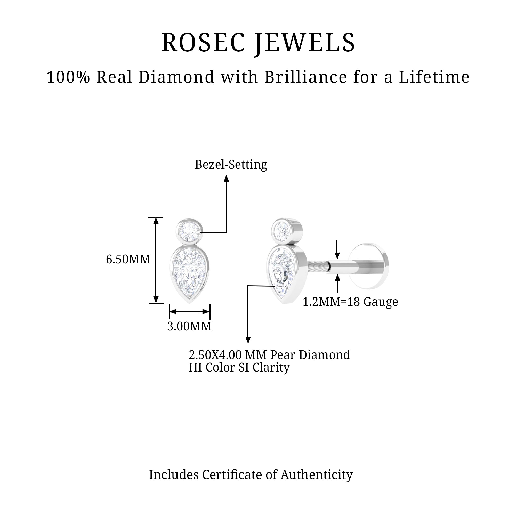 Pear Shape Diamond Two Stone Helix Earring Lab - ( EF-VS ) - Rosec Jewels