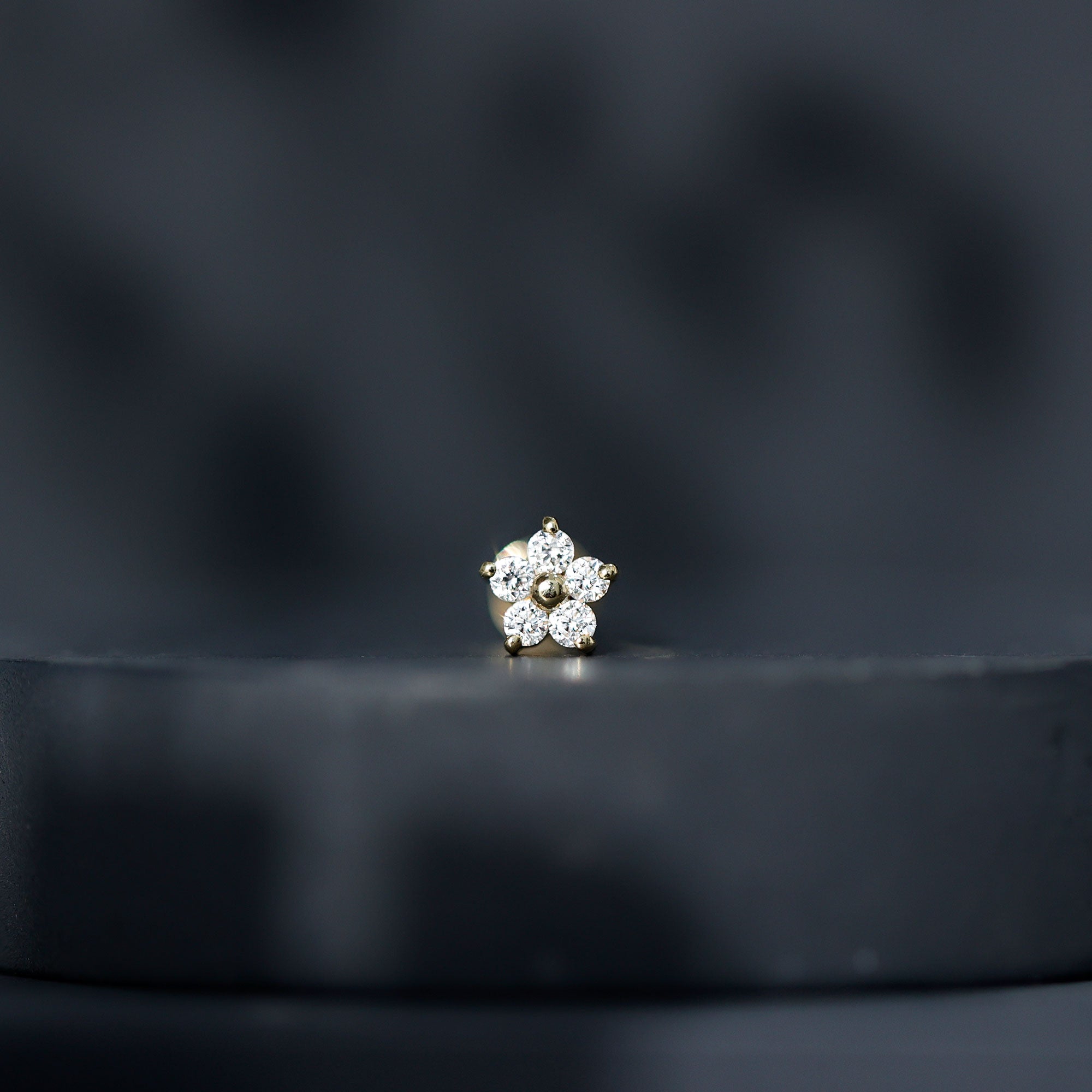 Minimalist Diamond Flower Tragus Earring with Flat Back Lab - ( EF-VS ) - Rosec Jewels