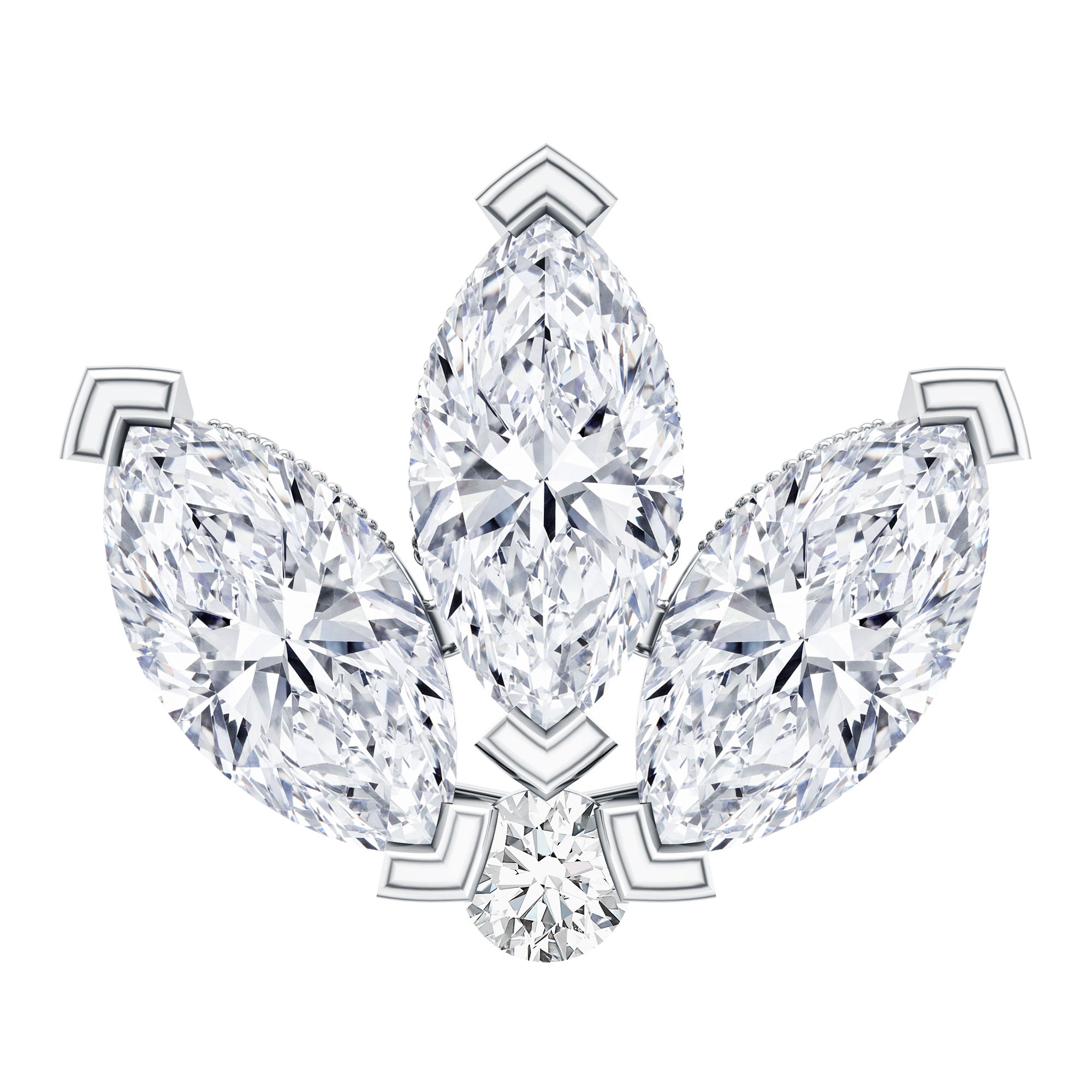 Marquise Diamond Lotus Earring for Cartilage Piercing Lab - ( EF-VS ) - Rosec Jewels