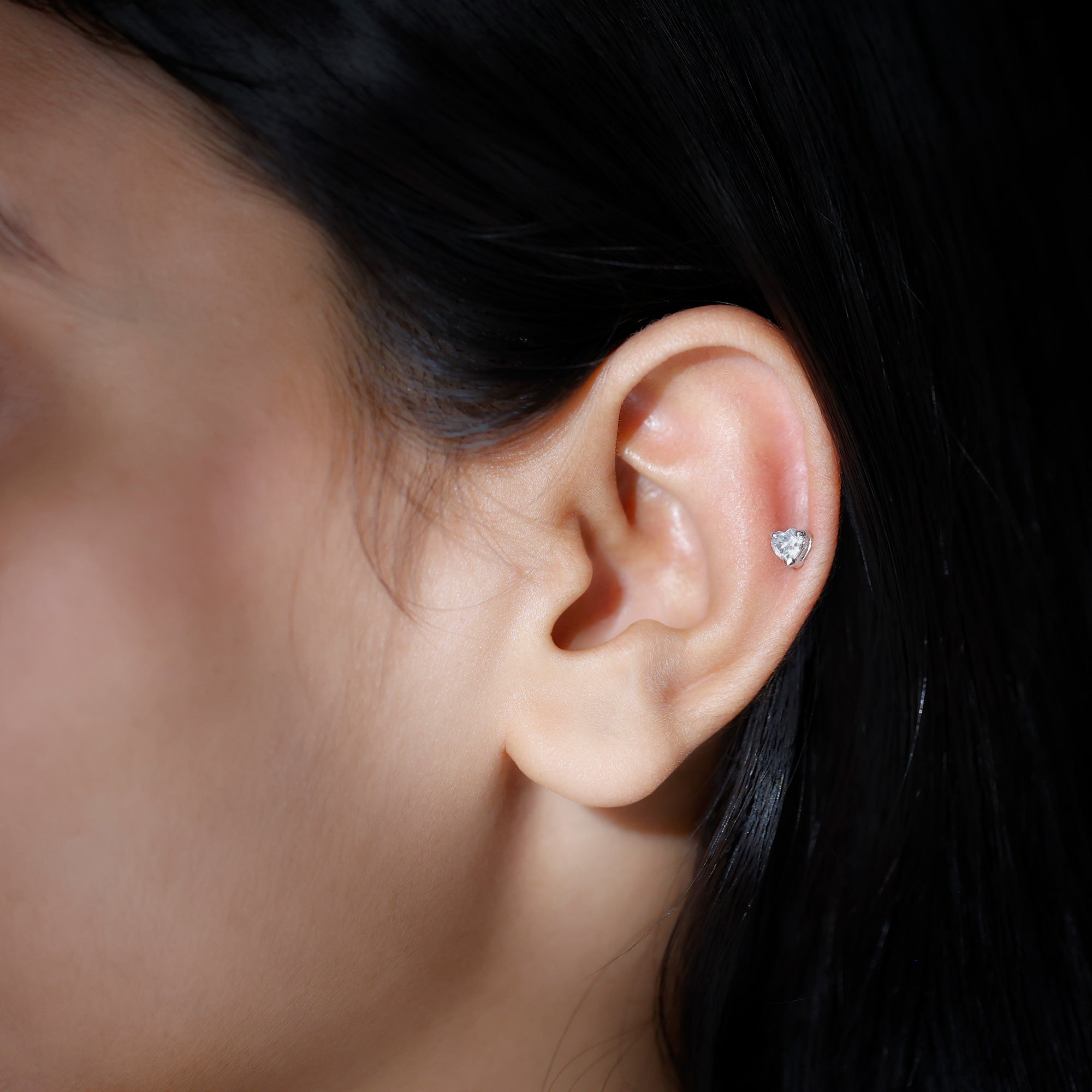Solitaire Diamond Heart Earring with Flat Back Lab - ( EF-VS ) - Rosec Jewels