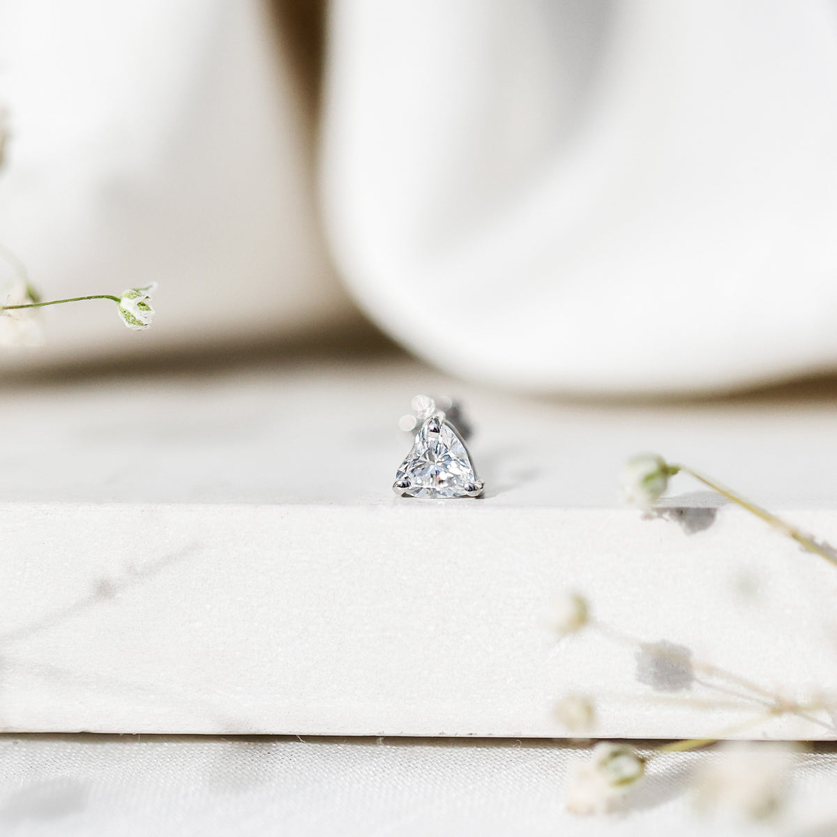 Solitaire Diamond Heart Earring with Flat Back Lab - ( EF-VS ) - Rosec Jewels