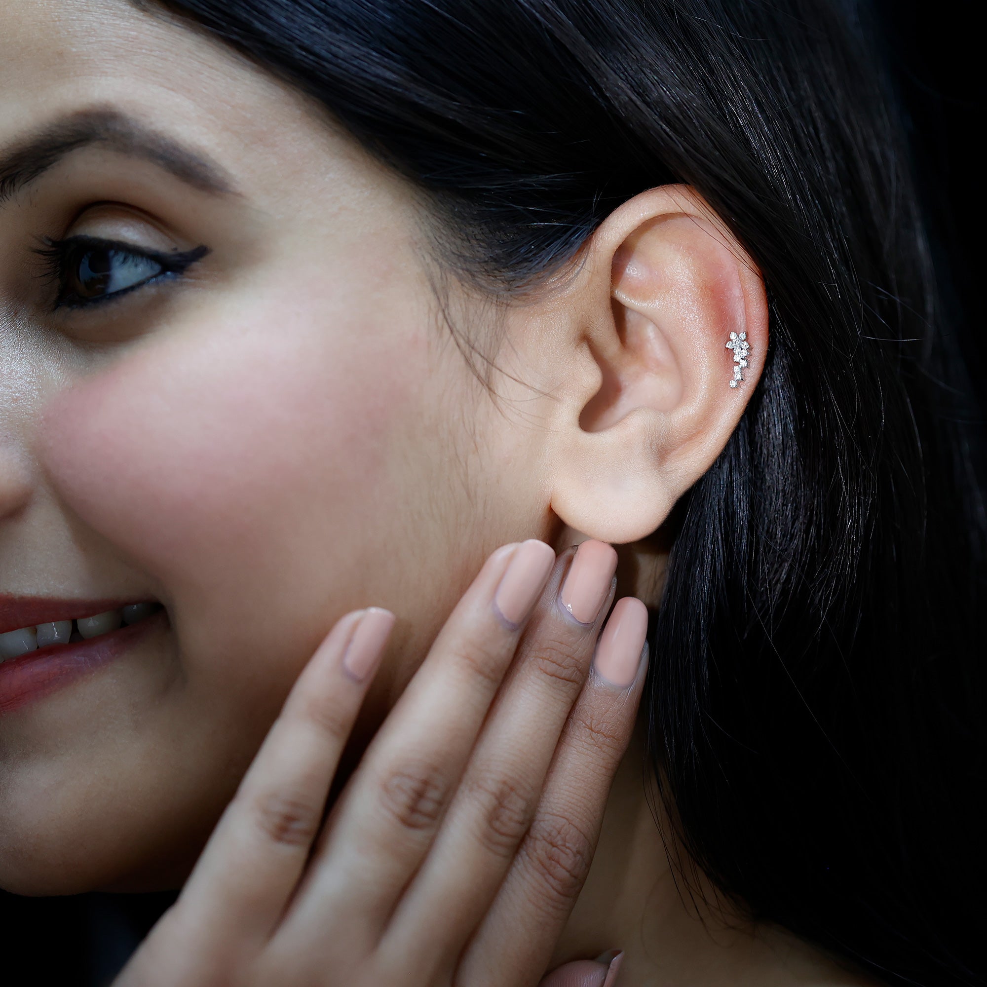 Diamond Floral Cluster Earring for Helix Piercing Lab - ( EF-VS ) - Rosec Jewels