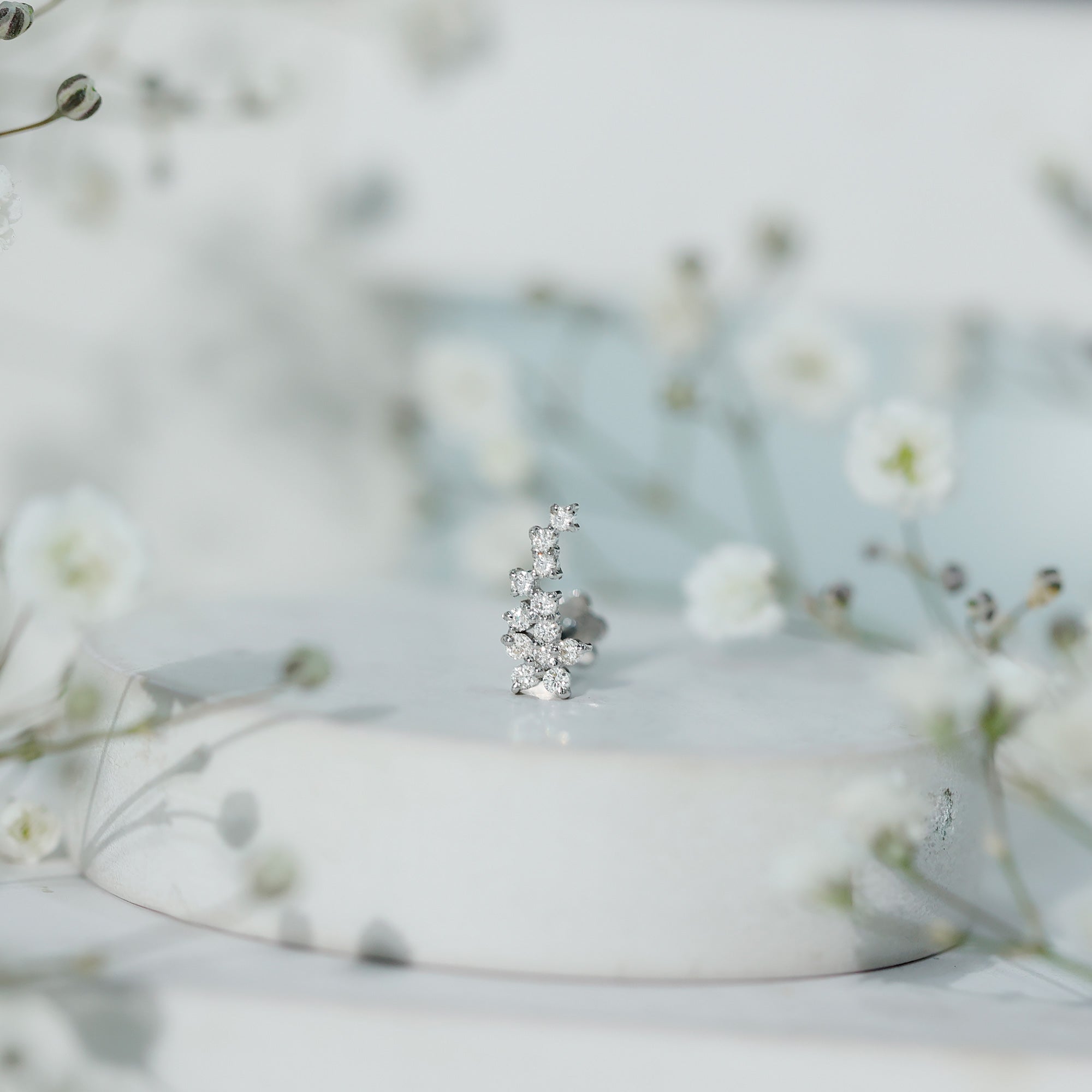 Diamond Floral Cluster Earring for Helix Piercing Lab - ( EF-VS ) - Rosec Jewels