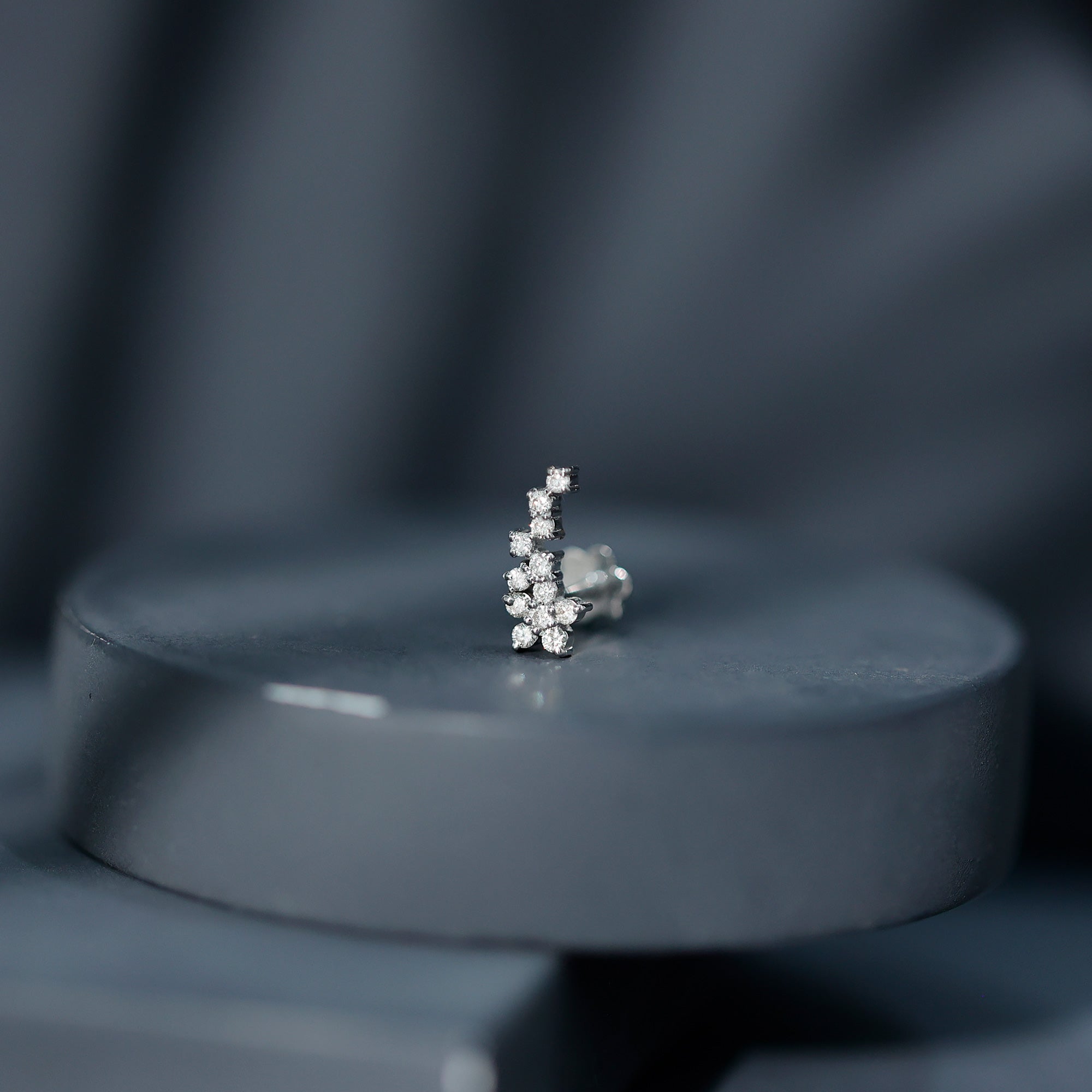 Diamond Floral Cluster Earring for Helix Piercing Lab - ( EF-VS ) - Rosec Jewels