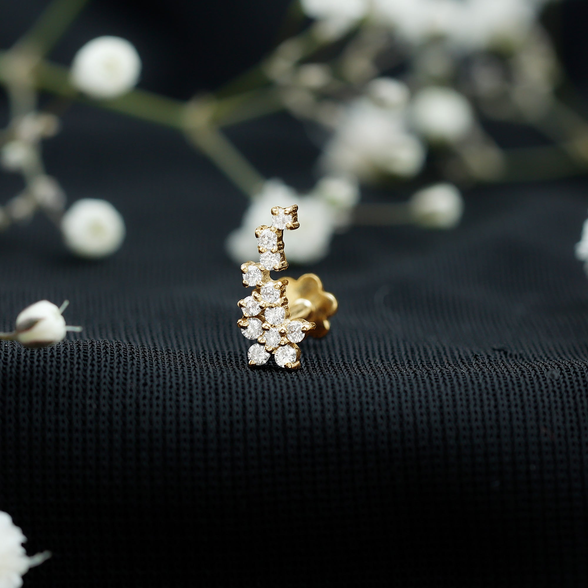 Diamond Floral Cluster Earring for Helix Piercing Lab - ( EF-VS ) - Rosec Jewels