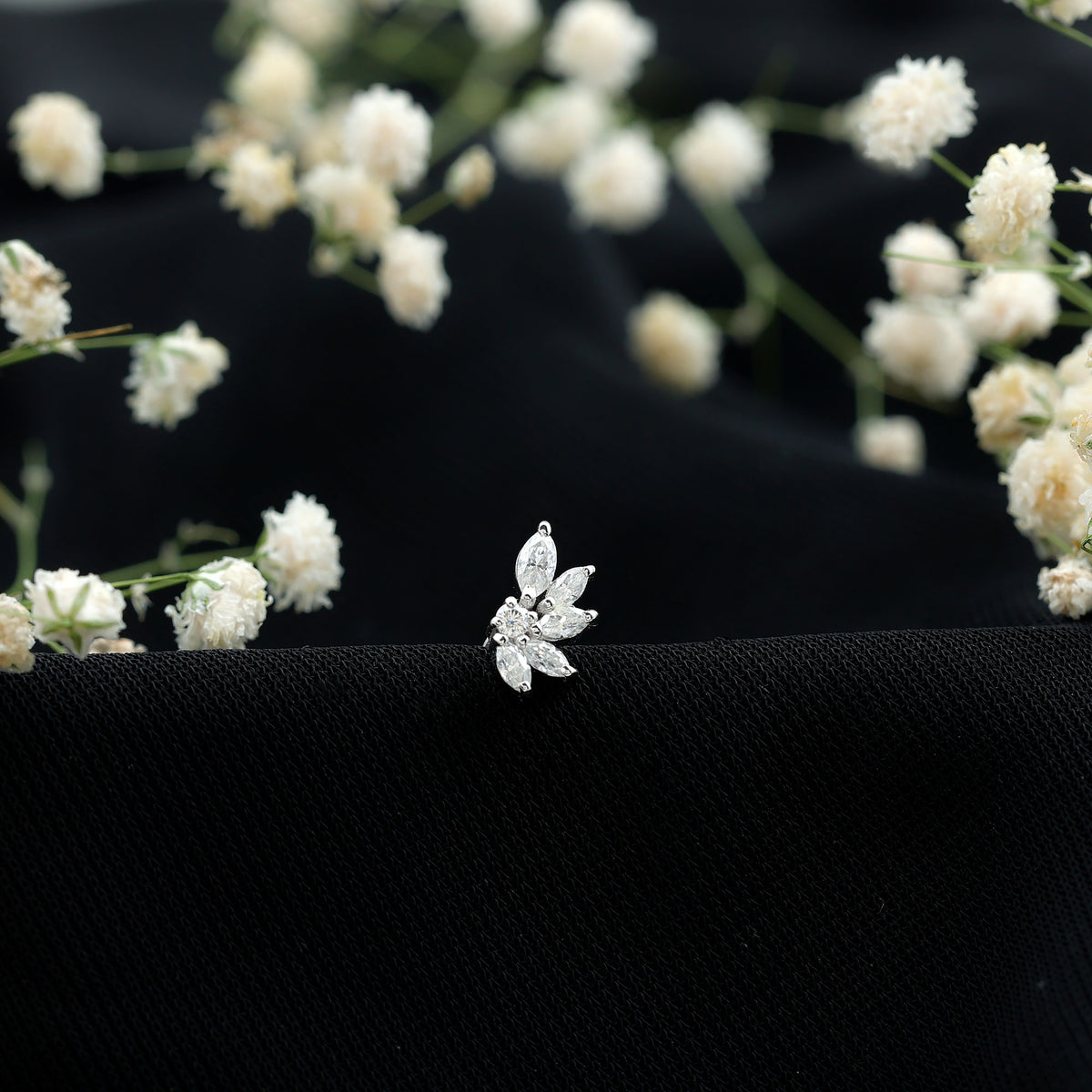 Marquise Diamond Leaf Cluster Earring for Cartilage Piercing Lab - ( EF-VS ) - Rosec Jewels