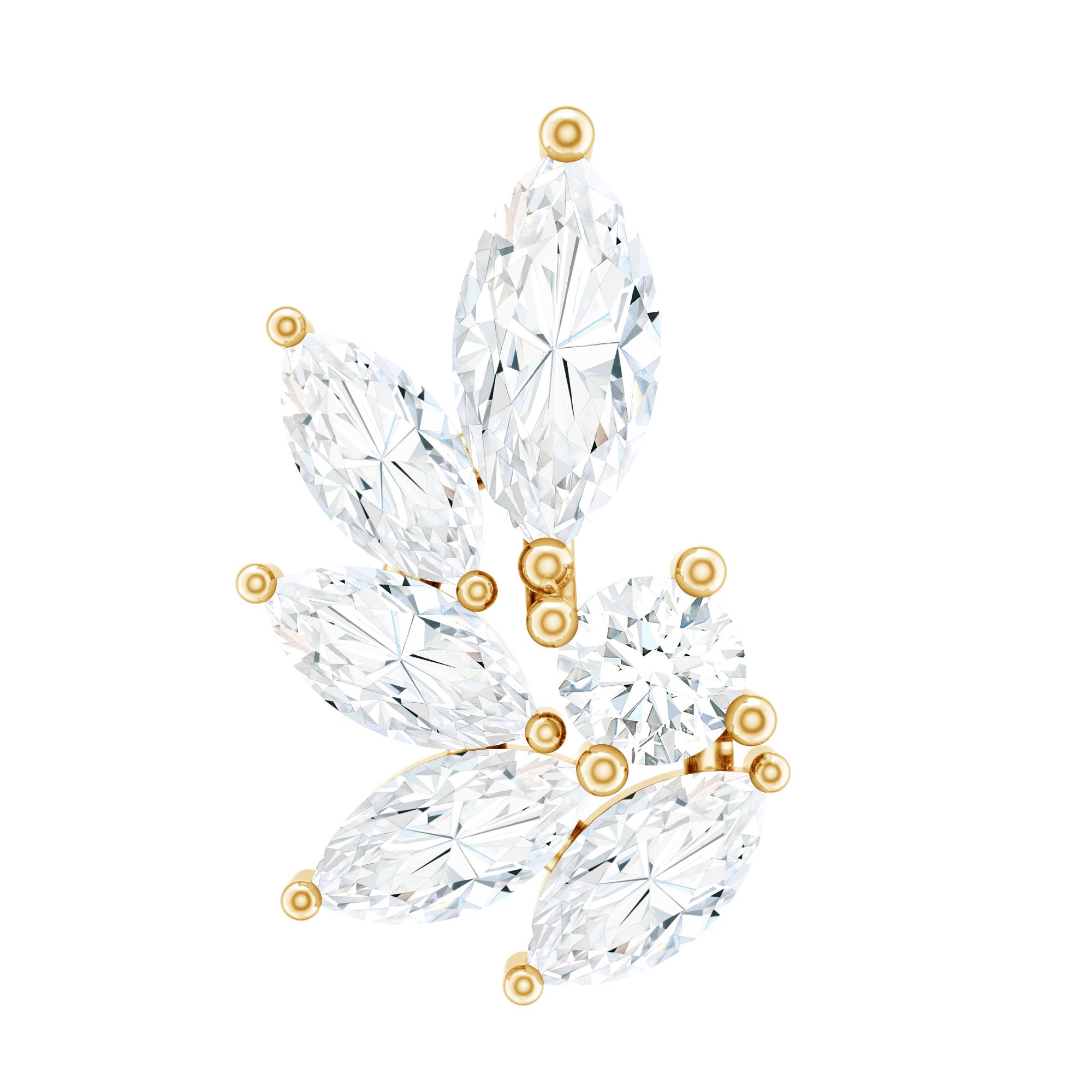 Marquise Diamond Leaf Cluster Earring for Cartilage Piercing Lab - ( EF-VS ) - Rosec Jewels