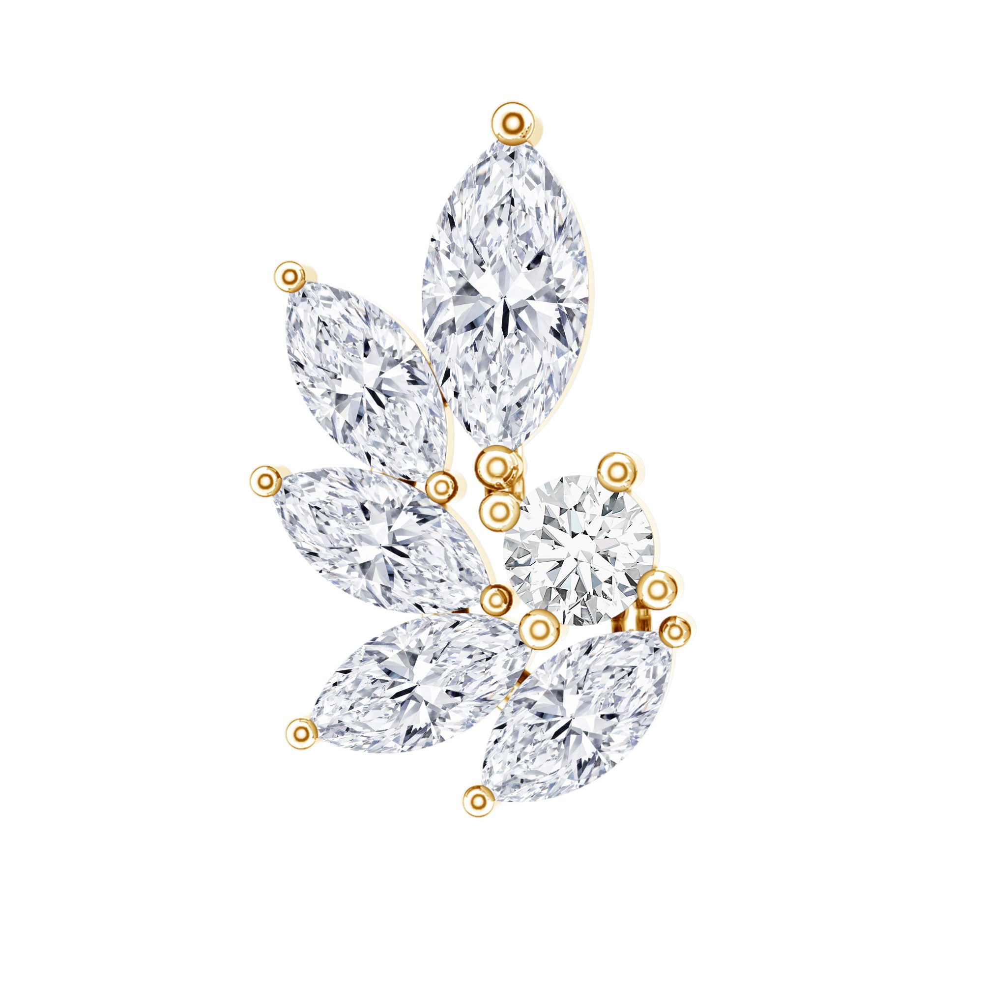 Marquise Diamond Leaf Cluster Earring for Cartilage Piercing Lab - ( EF-VS ) - Rosec Jewels