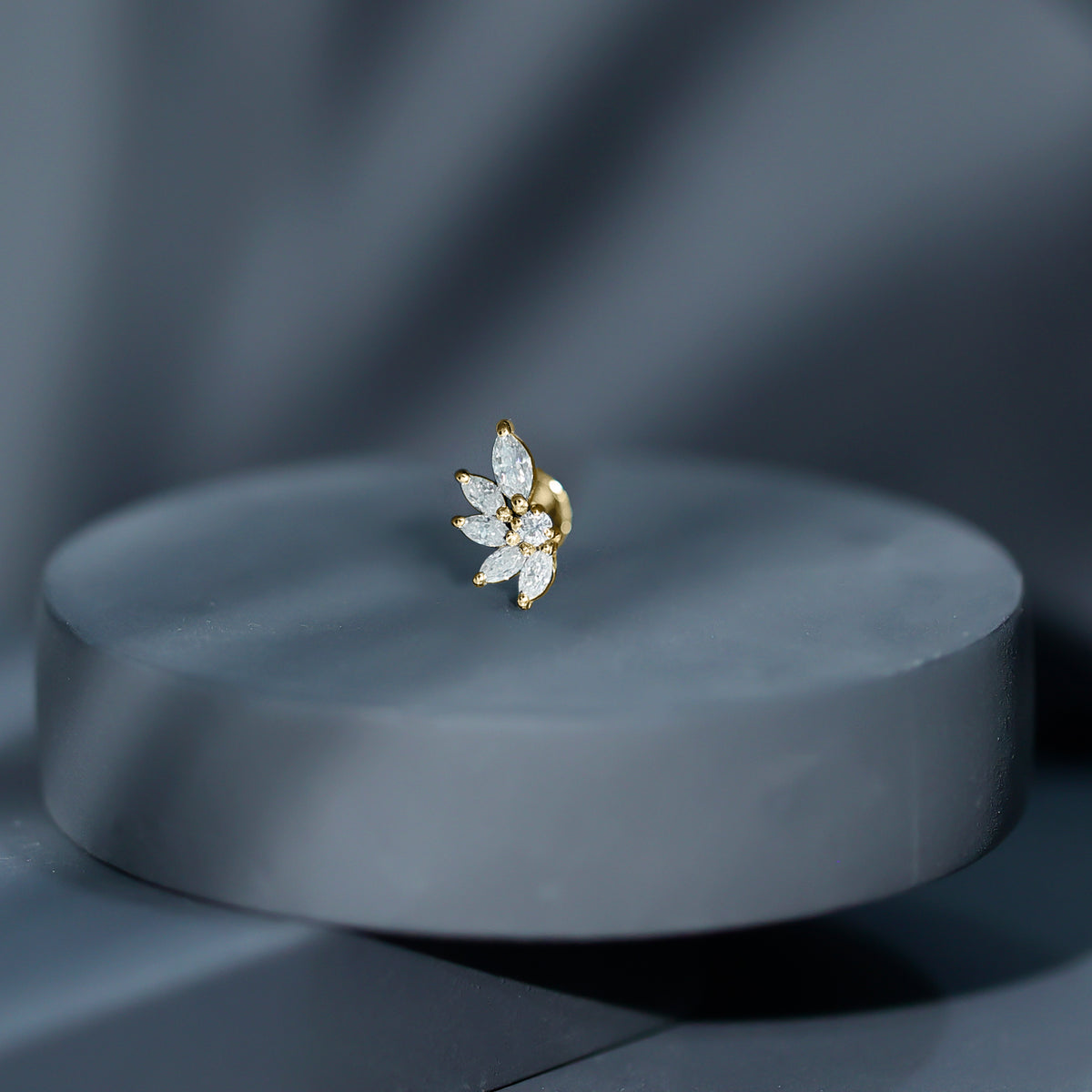 Marquise Diamond Leaf Cluster Earring for Cartilage Piercing Lab - ( EF-VS ) - Rosec Jewels