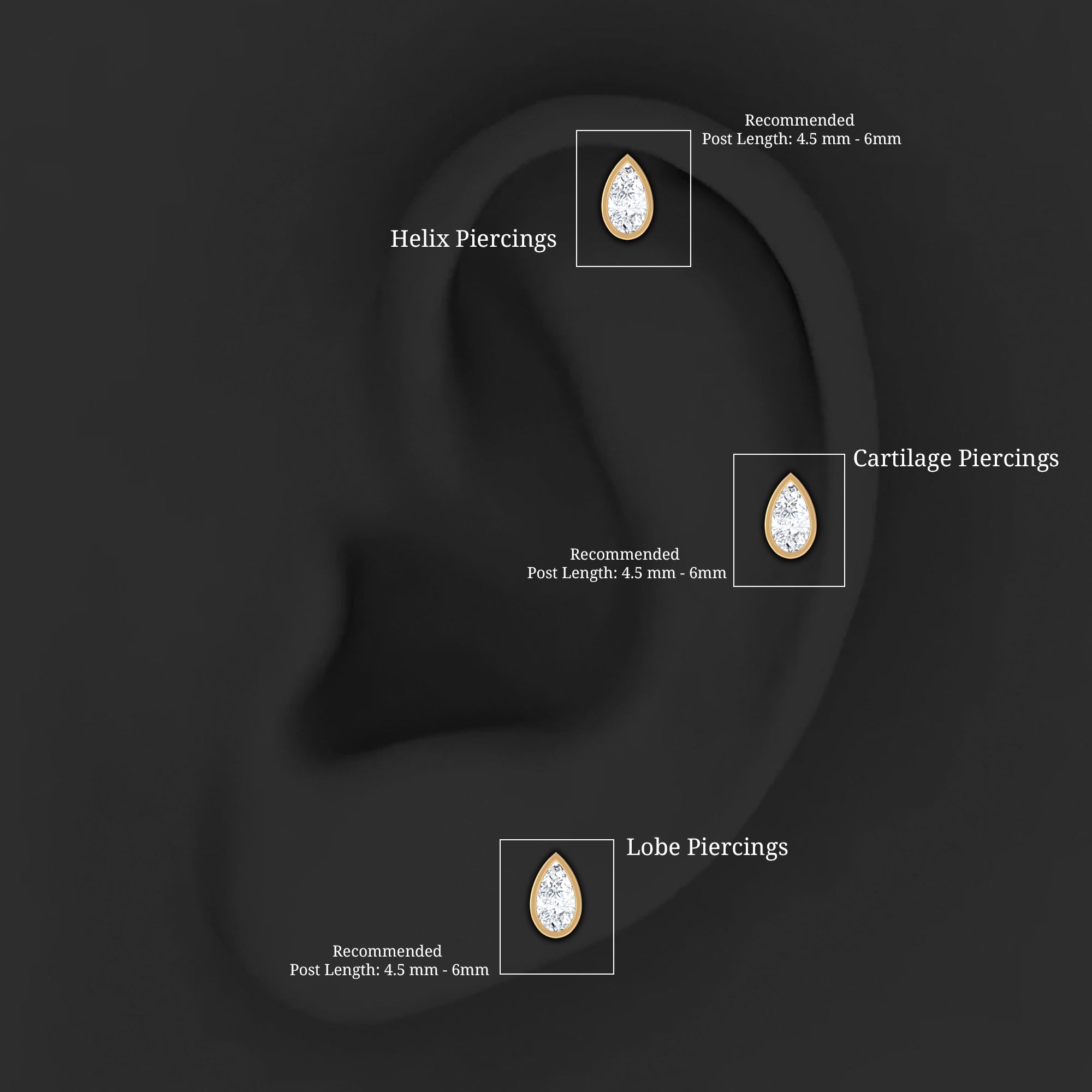 Pear Shape Diamond Solitaire Cartilage Earring Lab - ( EF-VS ) - Rosec Jewels