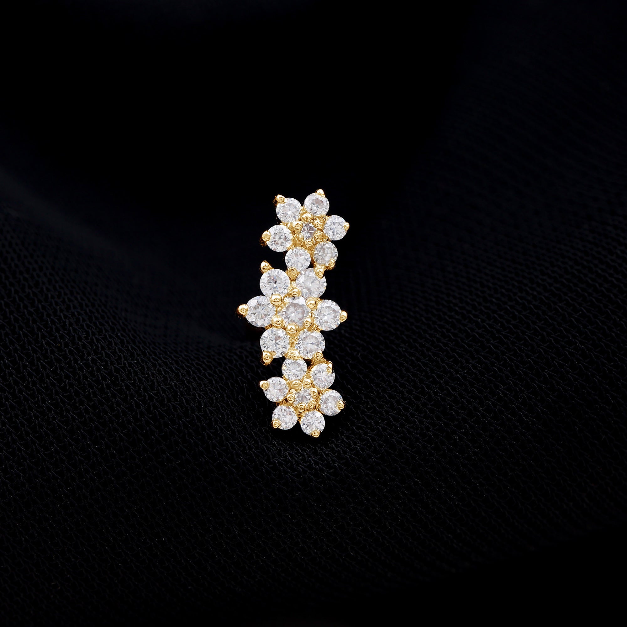 Diamond Three Flower Crawler Earring for Helix Piercing Lab - ( EF-VS ) - Rosec Jewels