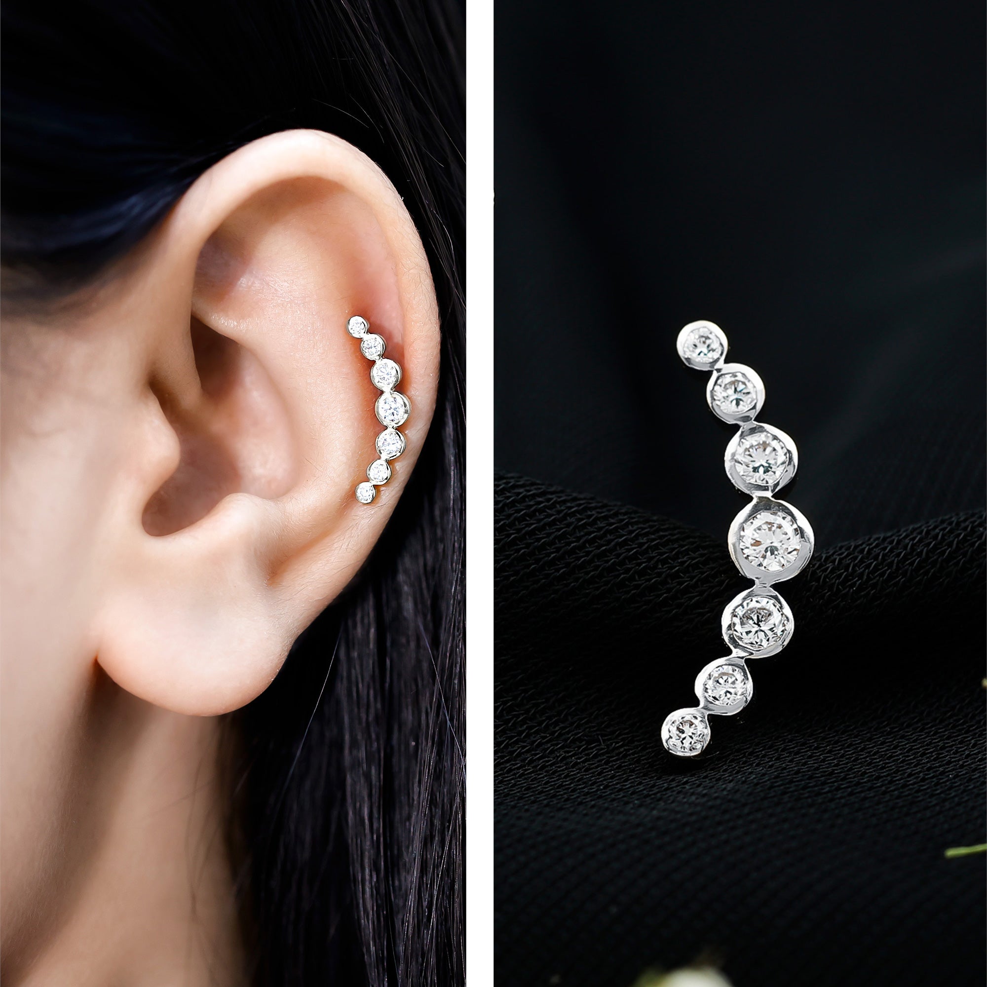 Graduated Diamond Crawler Helix Earring in Bezel Set Lab - ( EF-VS ) - Rosec Jewels