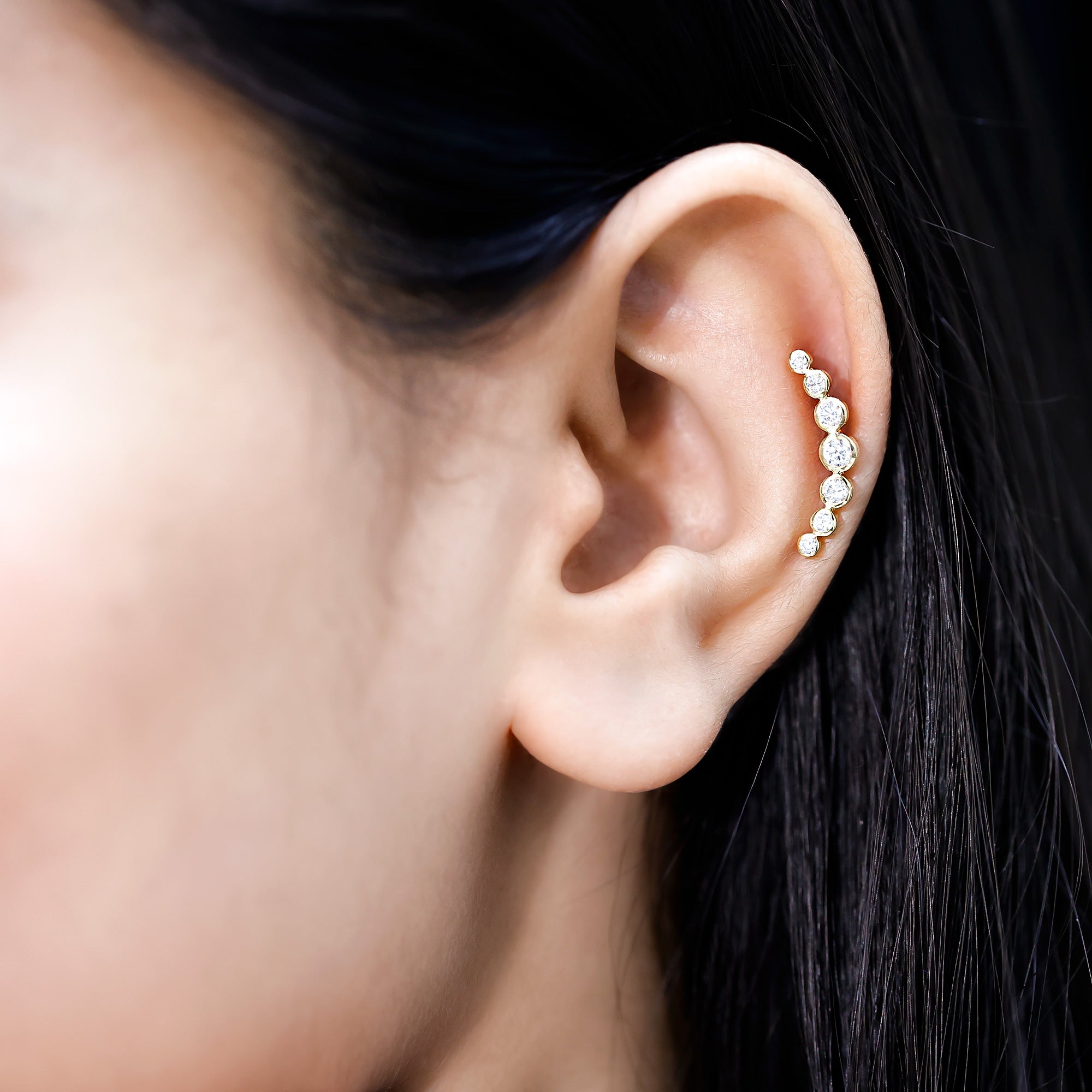 Graduated Diamond Crawler Helix Earring in Bezel Set Lab - ( EF-VS ) - Rosec Jewels