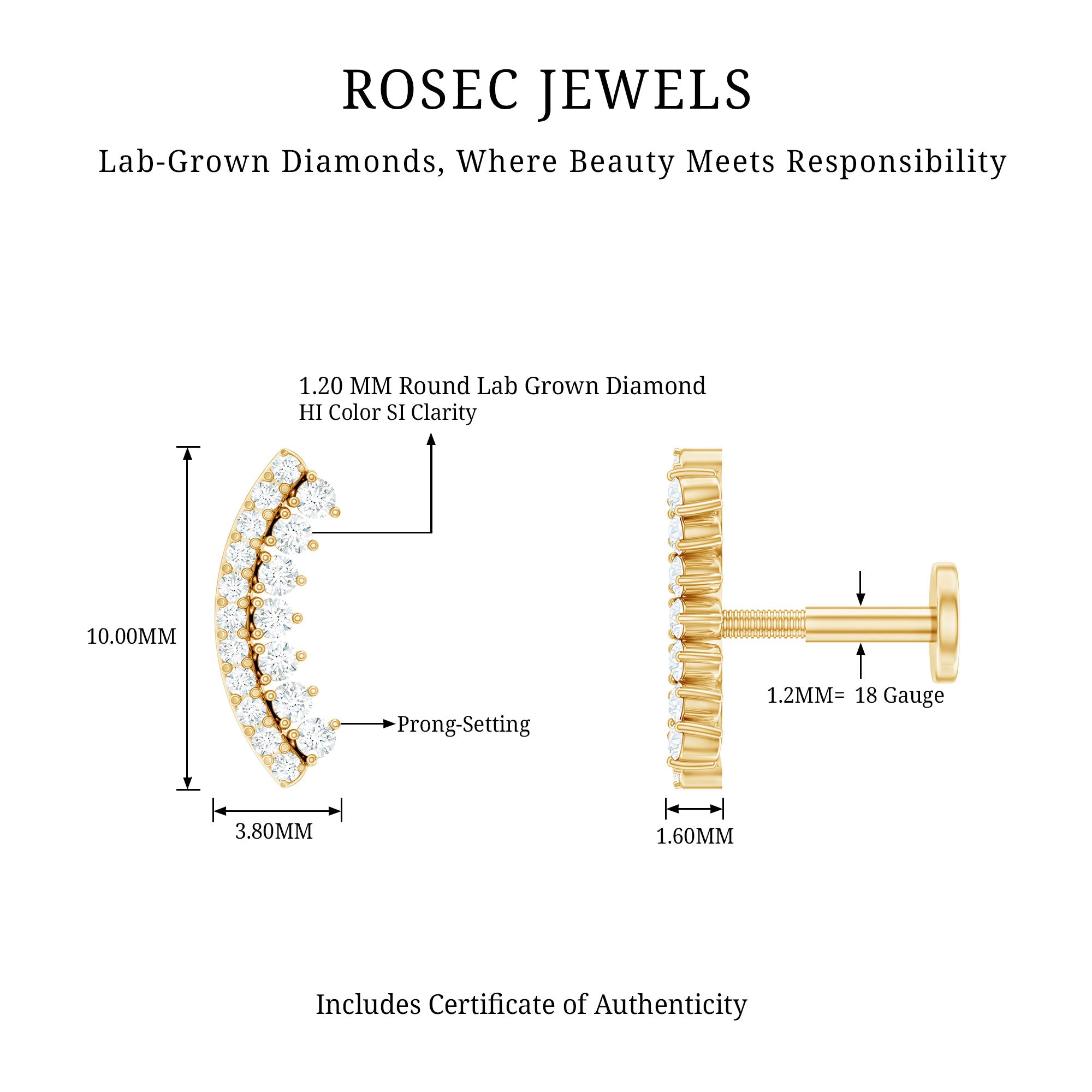 Certified Diamond Curved Cartilage Earring for Women Lab - ( EF-VS ) - Rosec Jewels