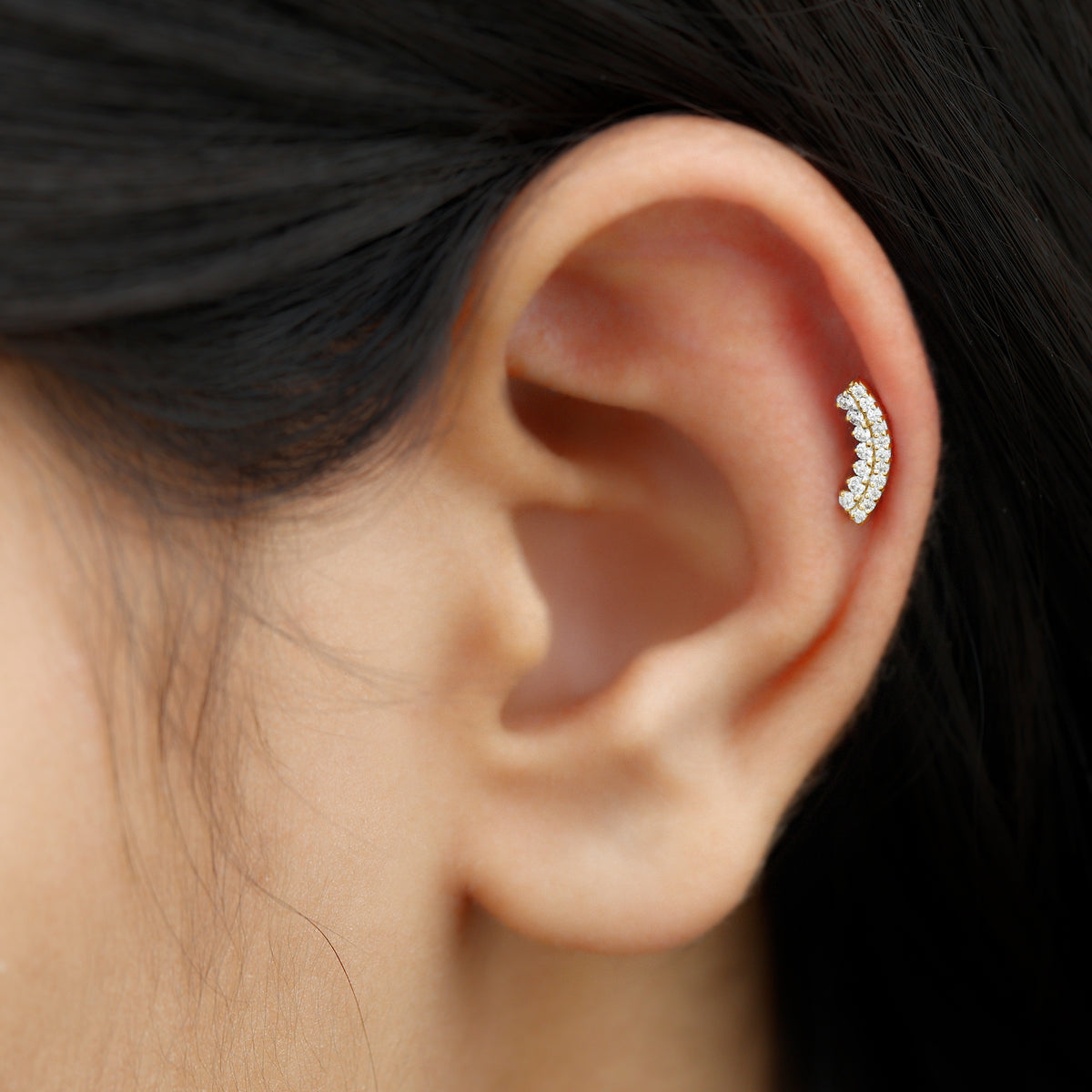 Certified Diamond Curved Cartilage Earring for Women Lab - ( EF-VS ) - Rosec Jewels