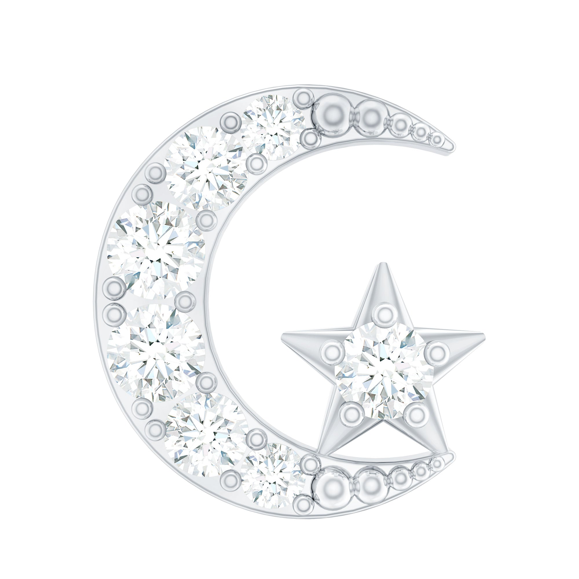 Certified Diamond Crescent Moon Helix Earring with Star