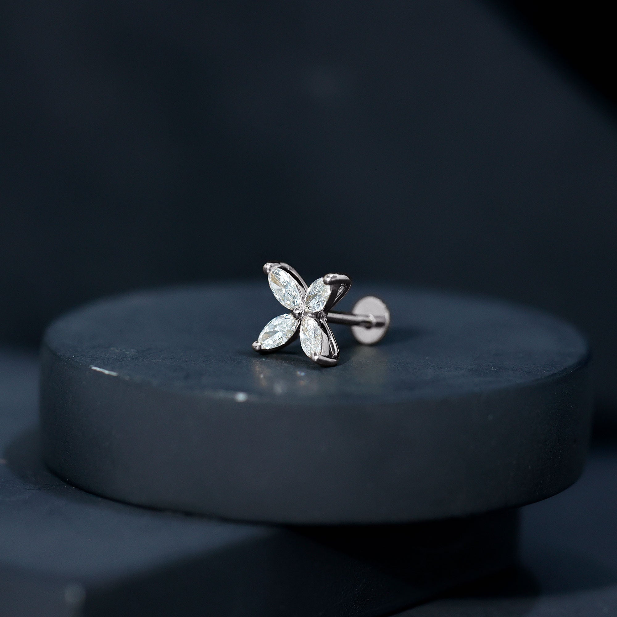 Marquise Four Petal Flower Cartilage Earring Lab - ( EF-VS ) - Rosec Jewels