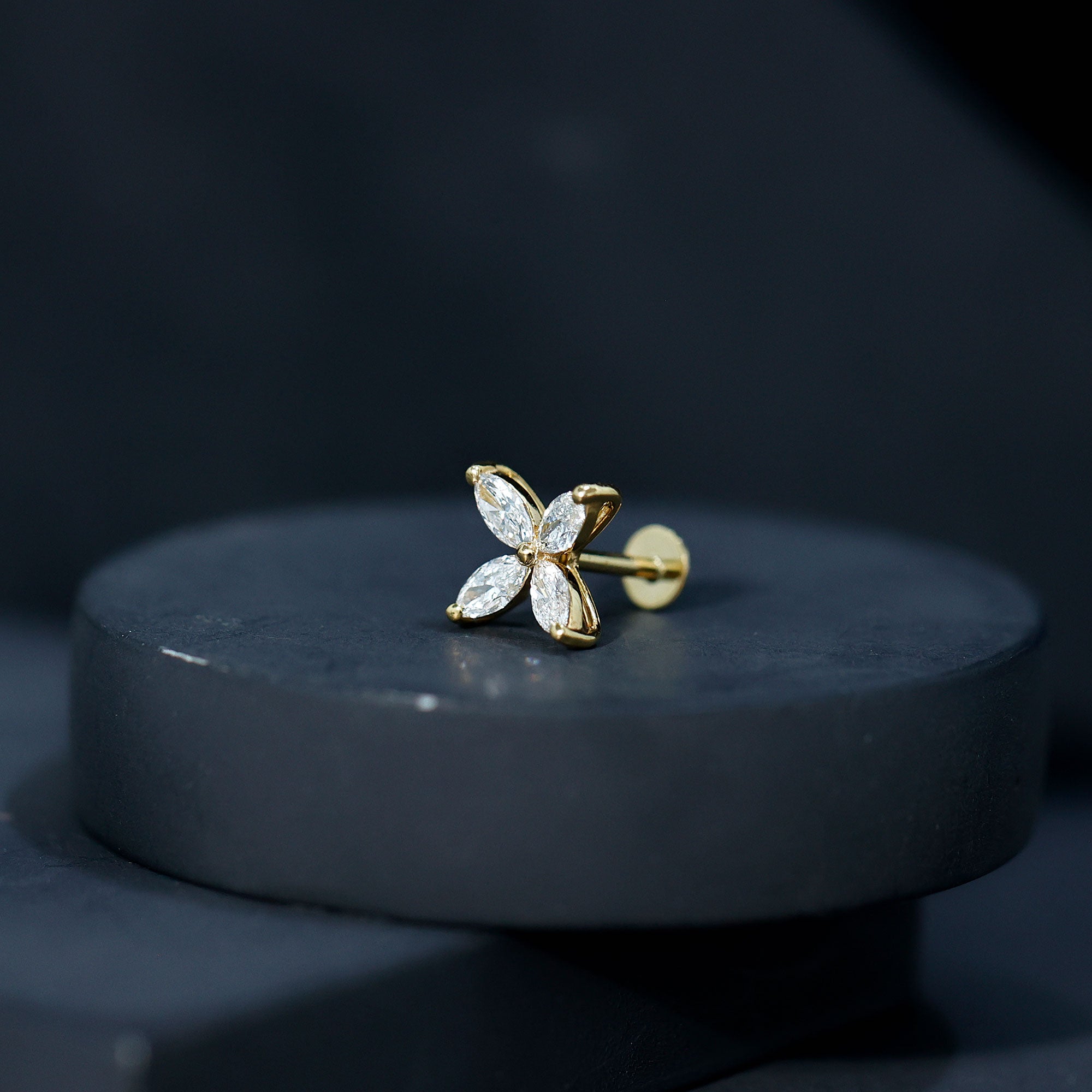 Marquise Four Petal Flower Cartilage Earring Lab - ( EF-VS ) - Rosec Jewels