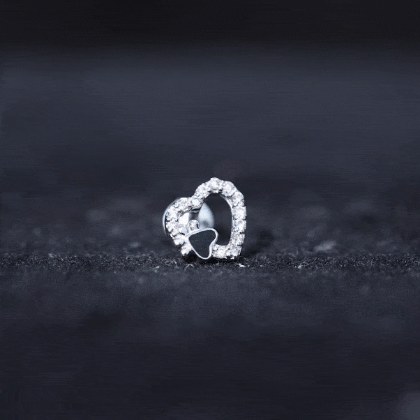 Sparkling Diamond Dog Paw Heart Earring with Black Enamel Lab - ( EF-VS ) - Rosec Jewels