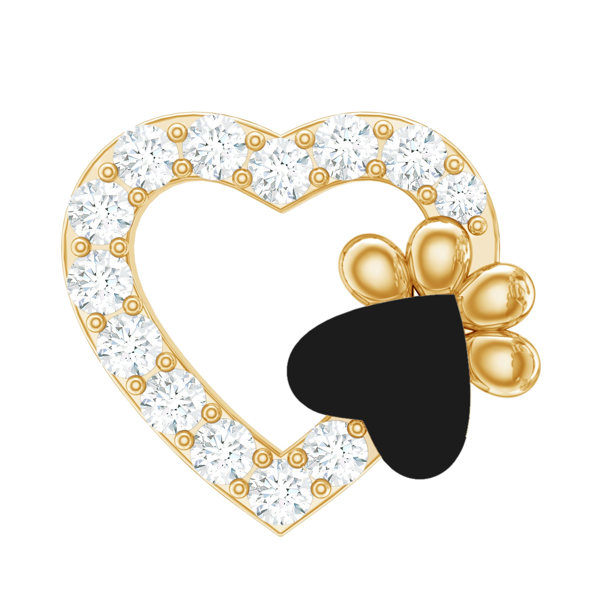 Sparkling Diamond Dog Paw Heart Earring with Black Enamel Lab - ( EF-VS ) - Rosec Jewels