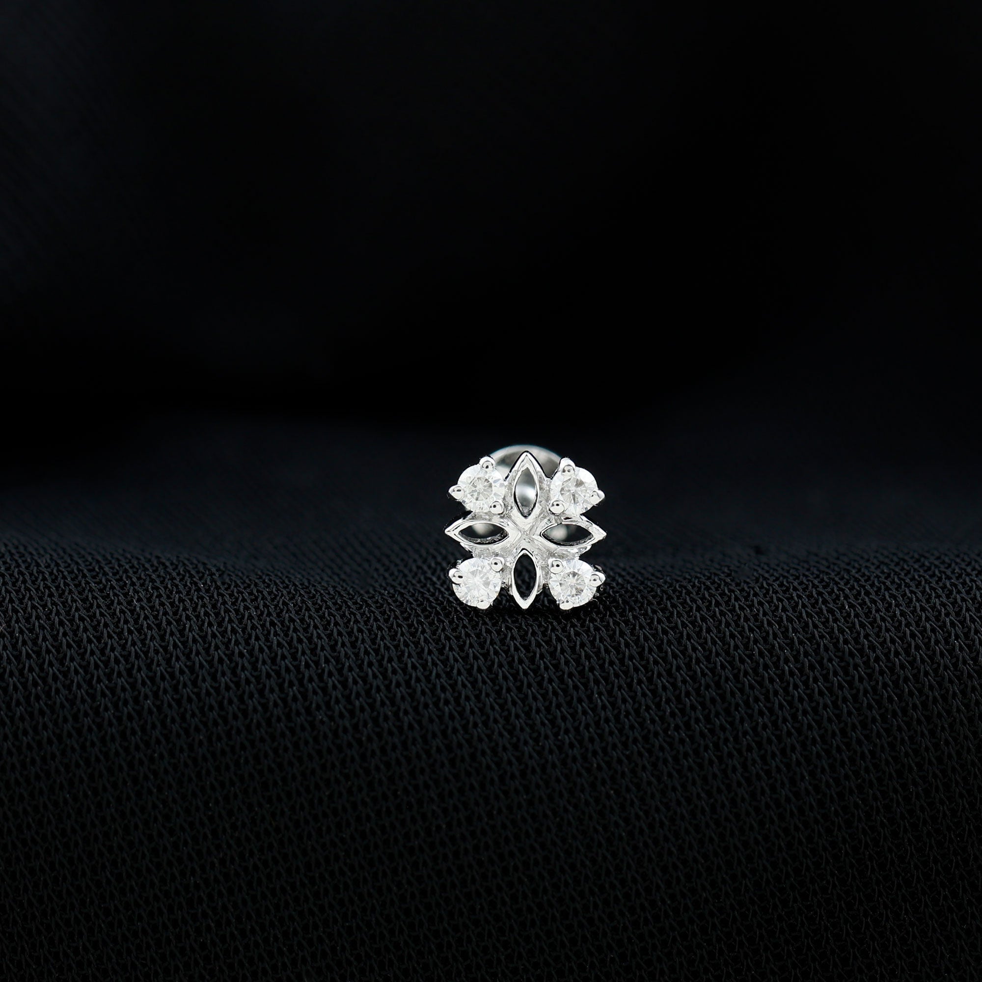 Nature Inspired Certified Diamond Flower Earring for Helix Piercing Lab - ( EF-VS ) - Rosec Jewels