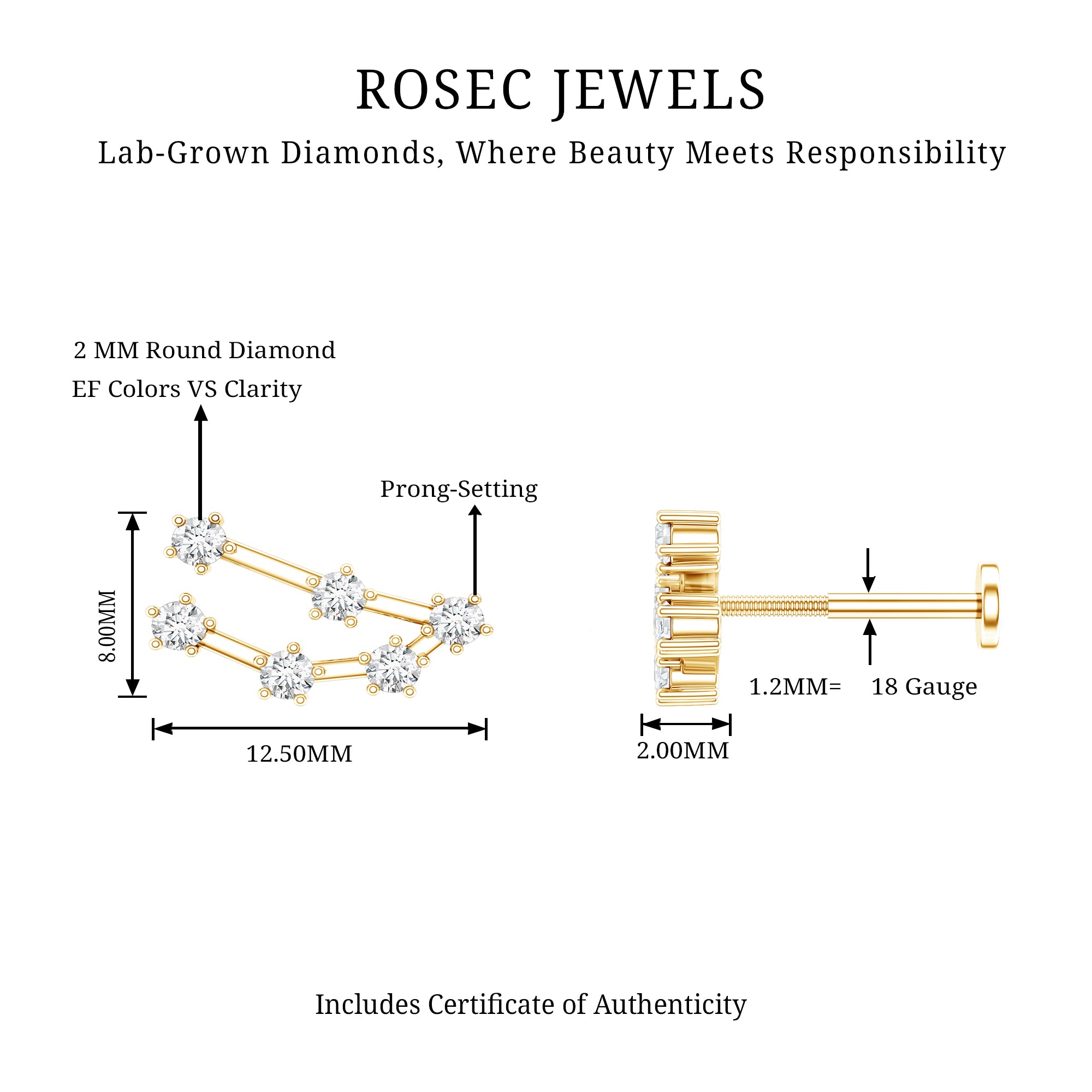 Diamond Capricorn Constellation Helix Piercing Earring Lab - ( EF-VS ) - Rosec Jewels