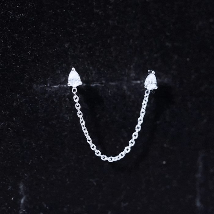 Pear Shape Diamond Chain Double Piercing Earring Lab - ( EF-VS ) - Rosec Jewels