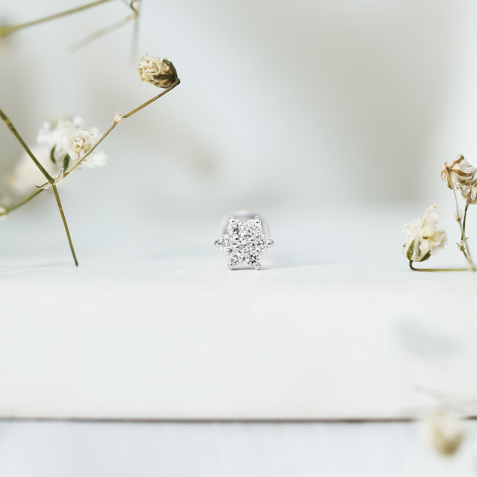 Simple Diamond Flower Cartilage Earring Lab - ( EF-VS ) - Rosec Jewels