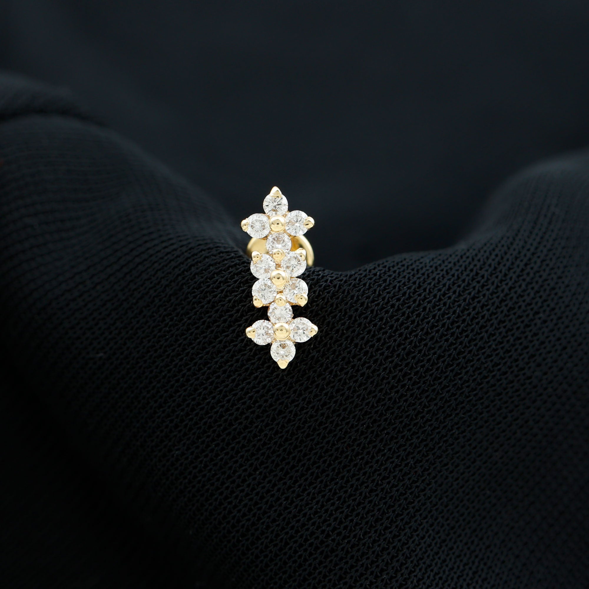 Diamond Flower Crawler Earring for Helix Piercing Lab - ( EF-VS ) - Rosec Jewels
