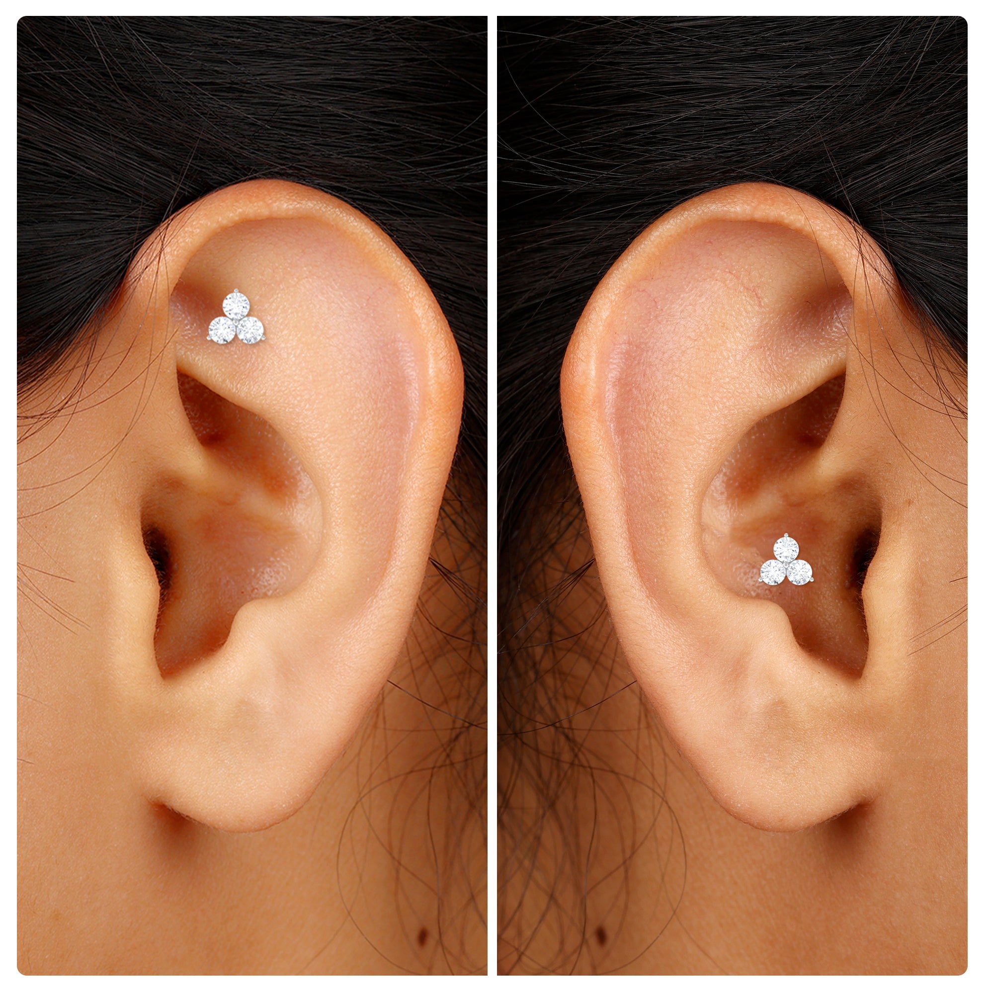 Dainty Diamond Trio Earring for Helix Piercing Lab - ( EF-VS ) - Rosec Jewels