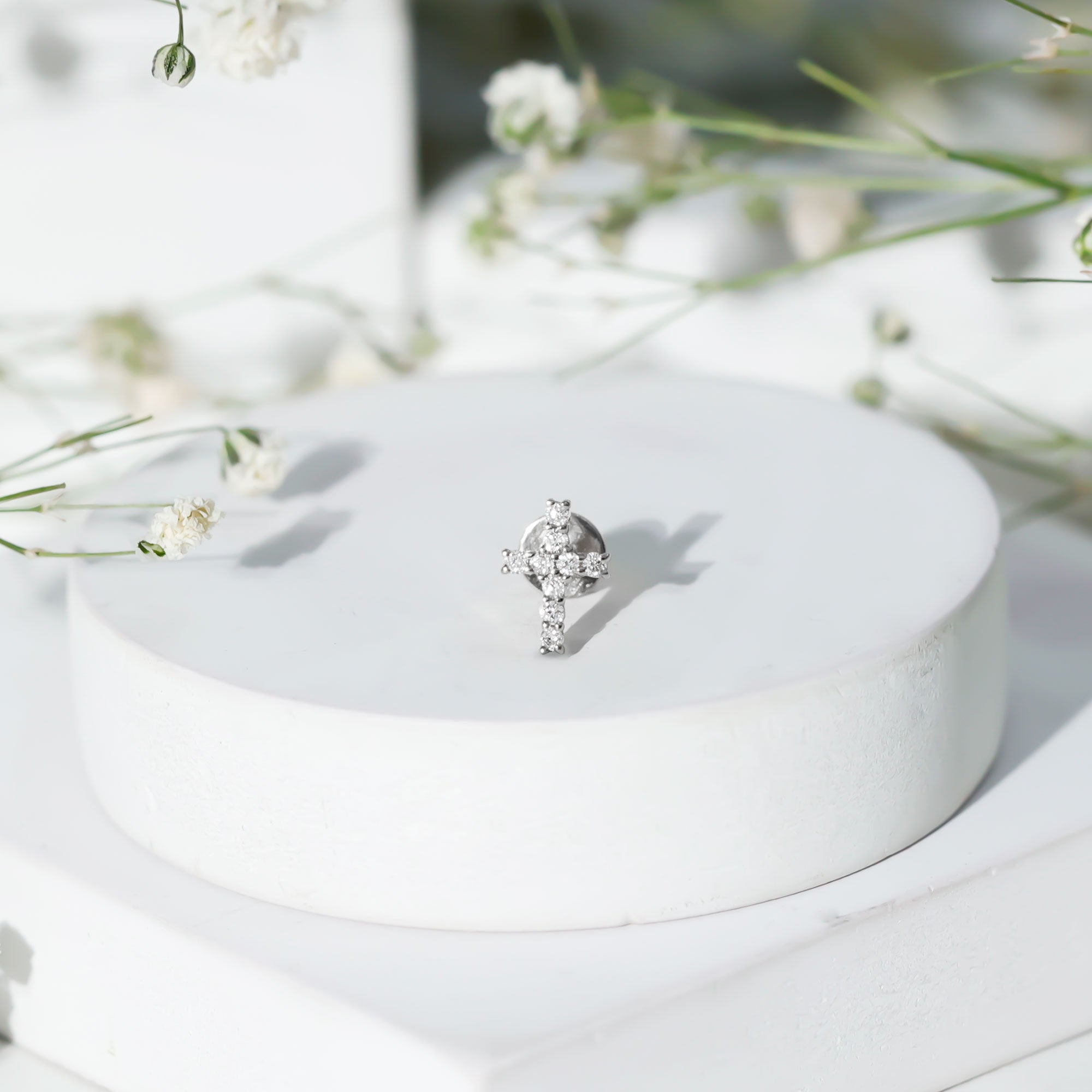 Minimalist Diamond Cross Cartilage Earring Lab - ( EF-VS ) - Rosec Jewels