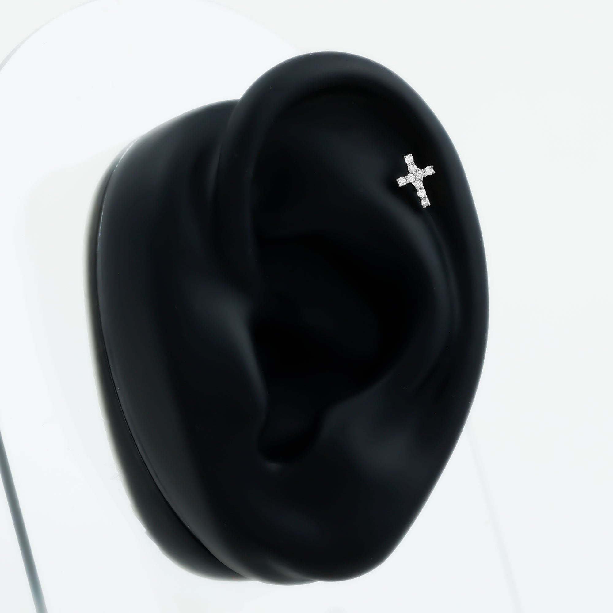 Minimalist Diamond Cross Cartilage Earring Lab - ( EF-VS ) - Rosec Jewels